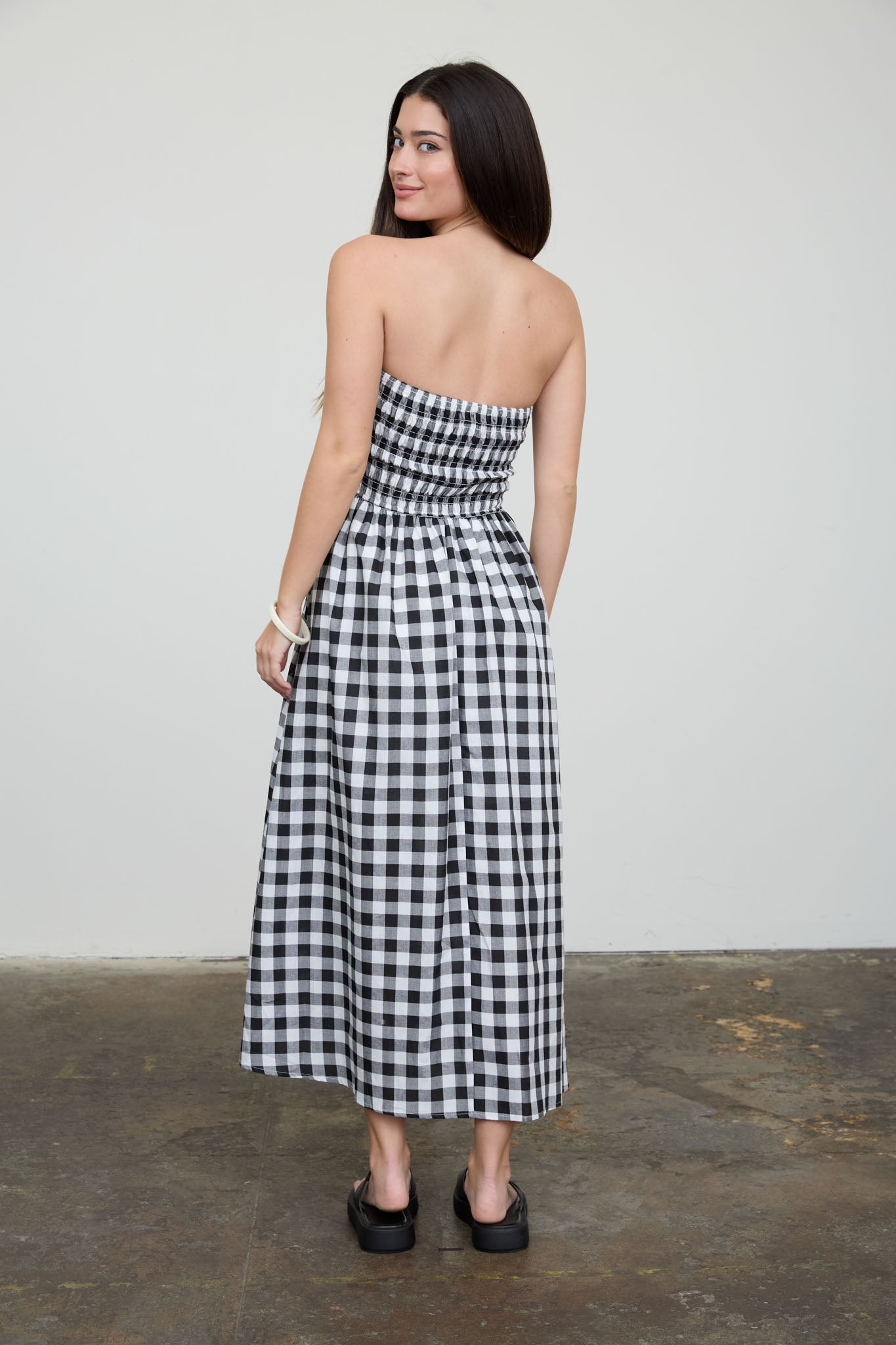 PLAID STRAPLESS SMOCKED MIDI SUNDRESS (PRE-ORDER)
