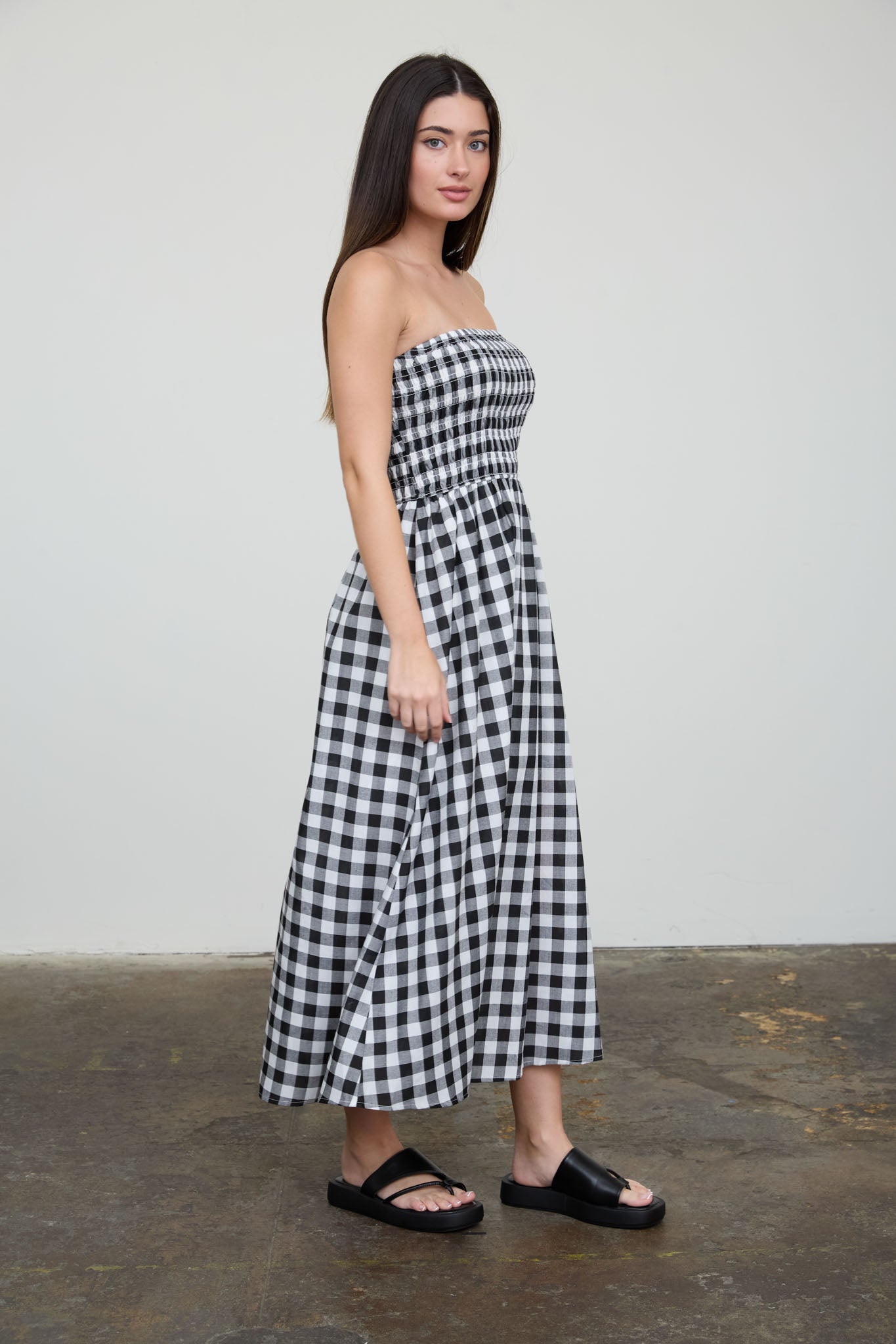 PLAID STRAPLESS SMOCKED MIDI SUNDRESS (PRE-ORDER)