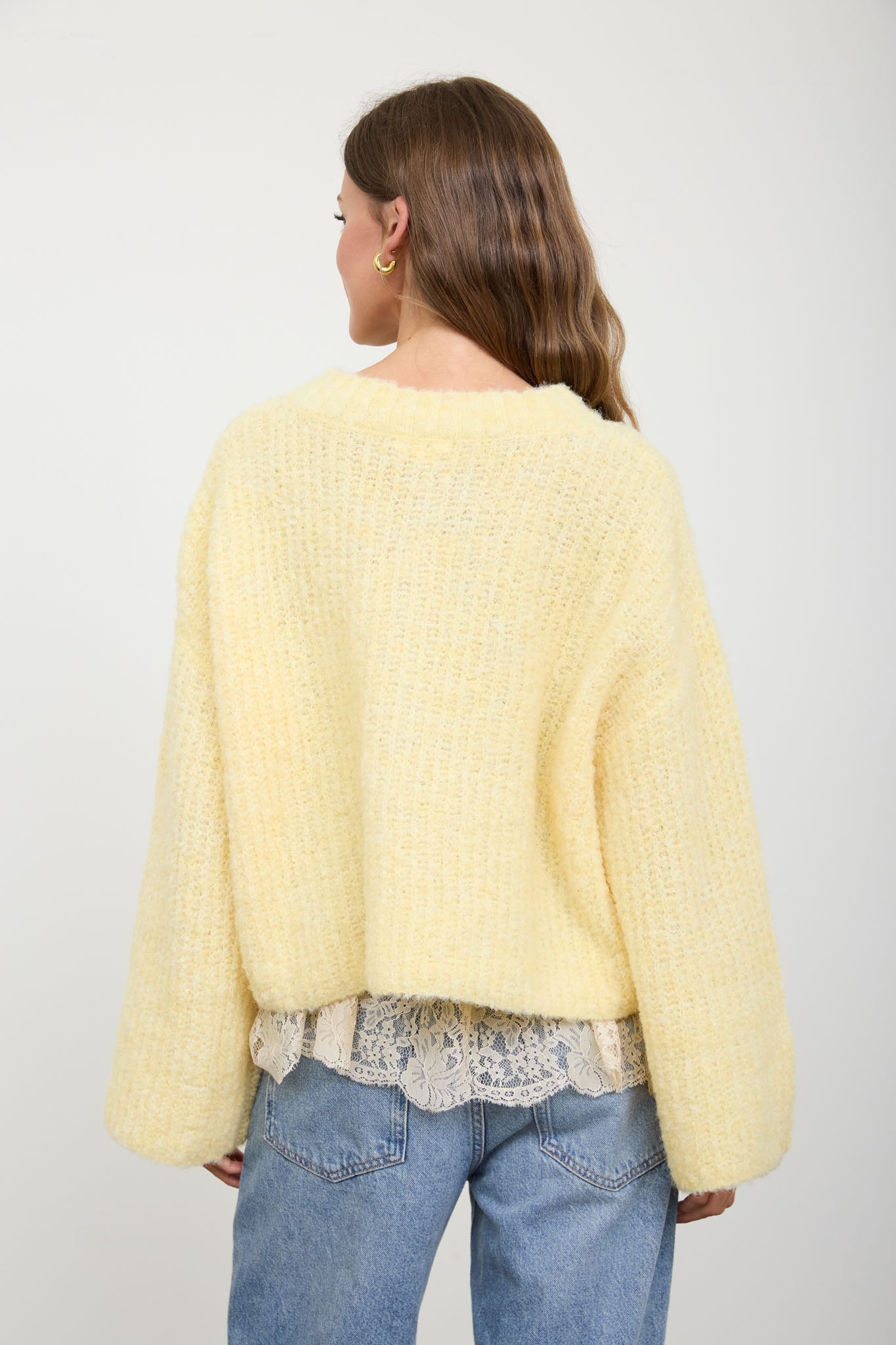 FUZZY KNIT BUTTON DOWN BOXY CARDIGAN SWEATER