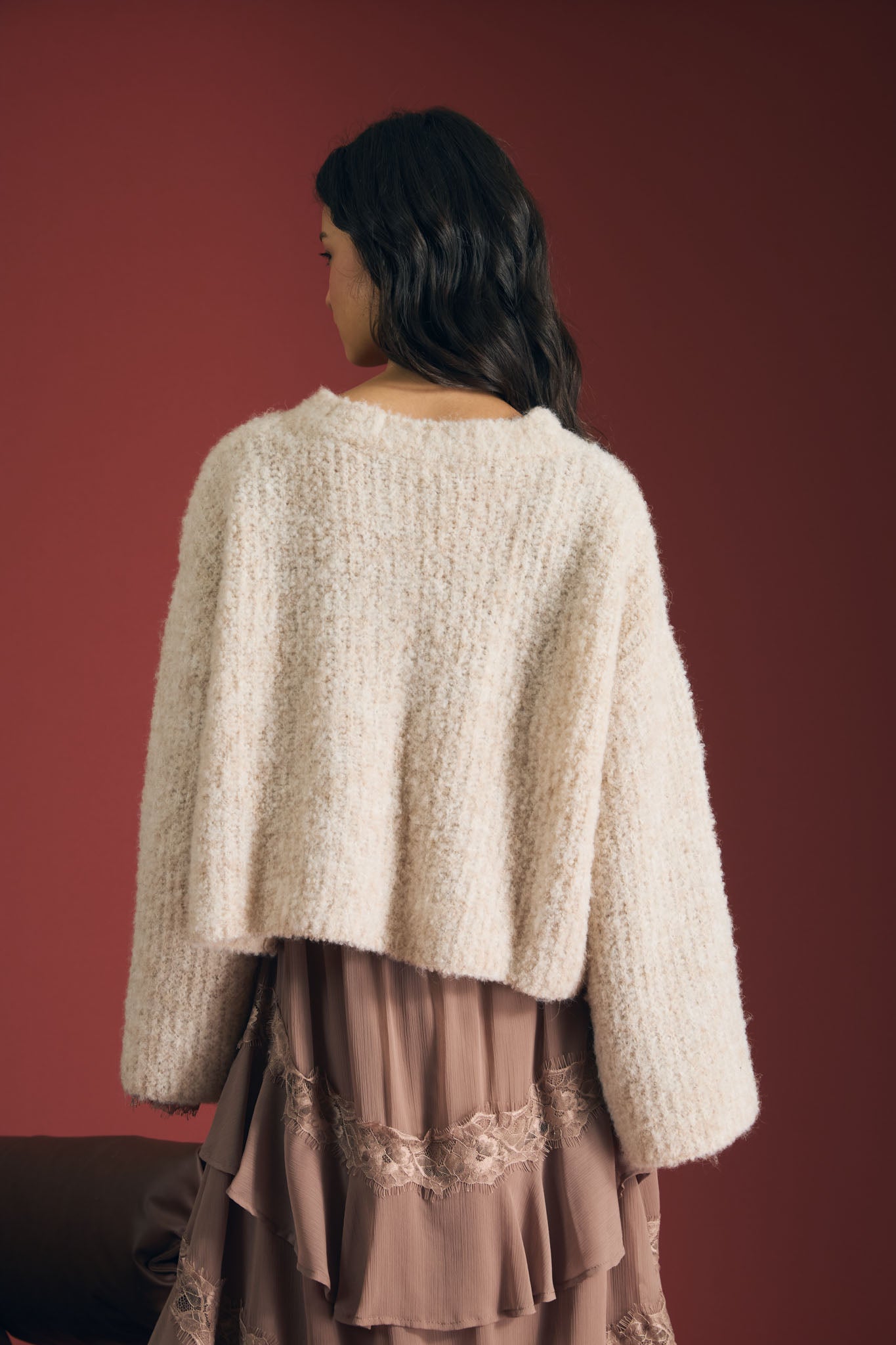 FUZZY KNIT BUTTON DOWN BOXY CARDIGAN SWEATER