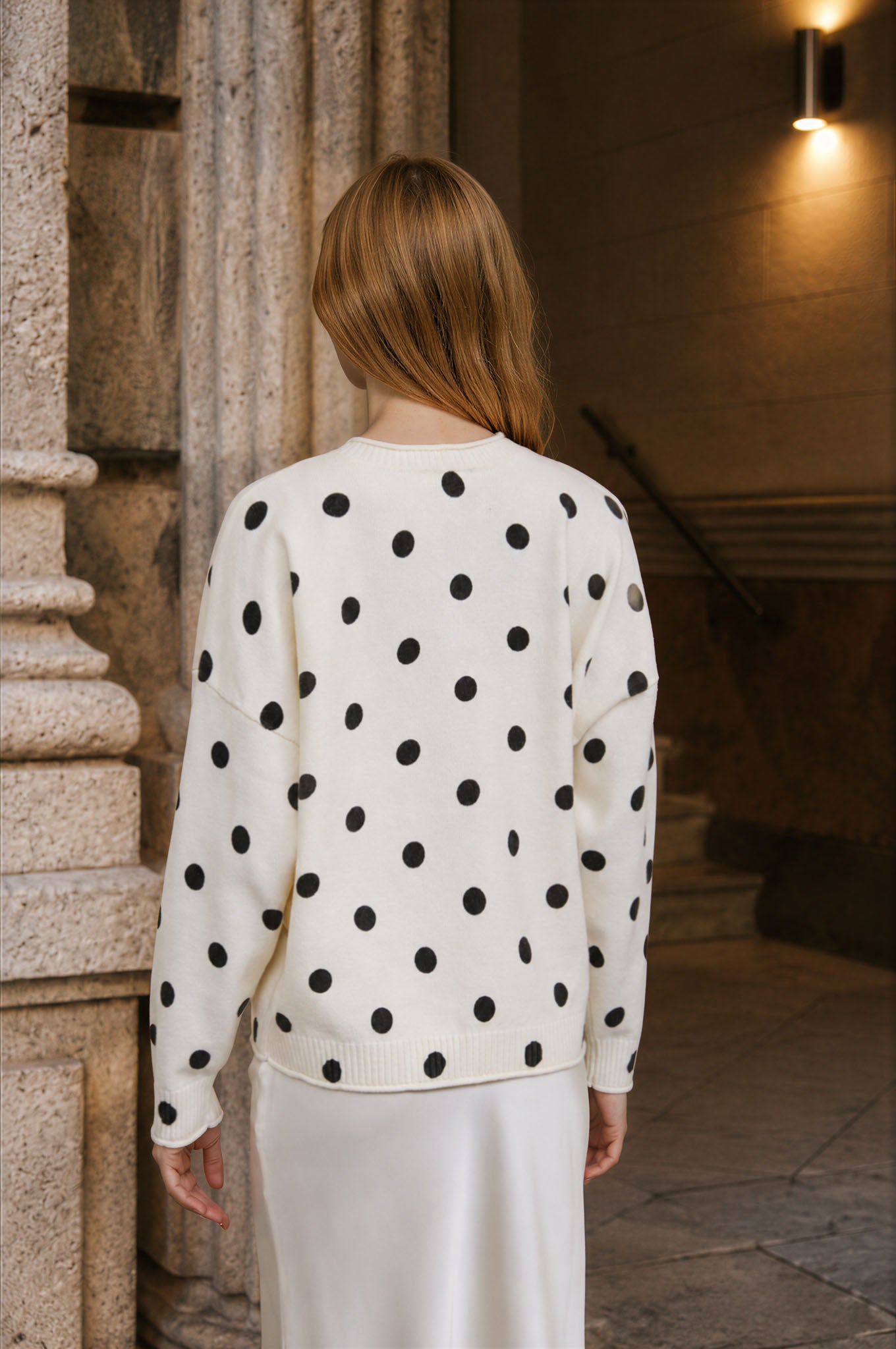 POLKA DOT RAW EDGE WIDE SLEEVE KNIT CARDIGAN (PRE-ORDER)