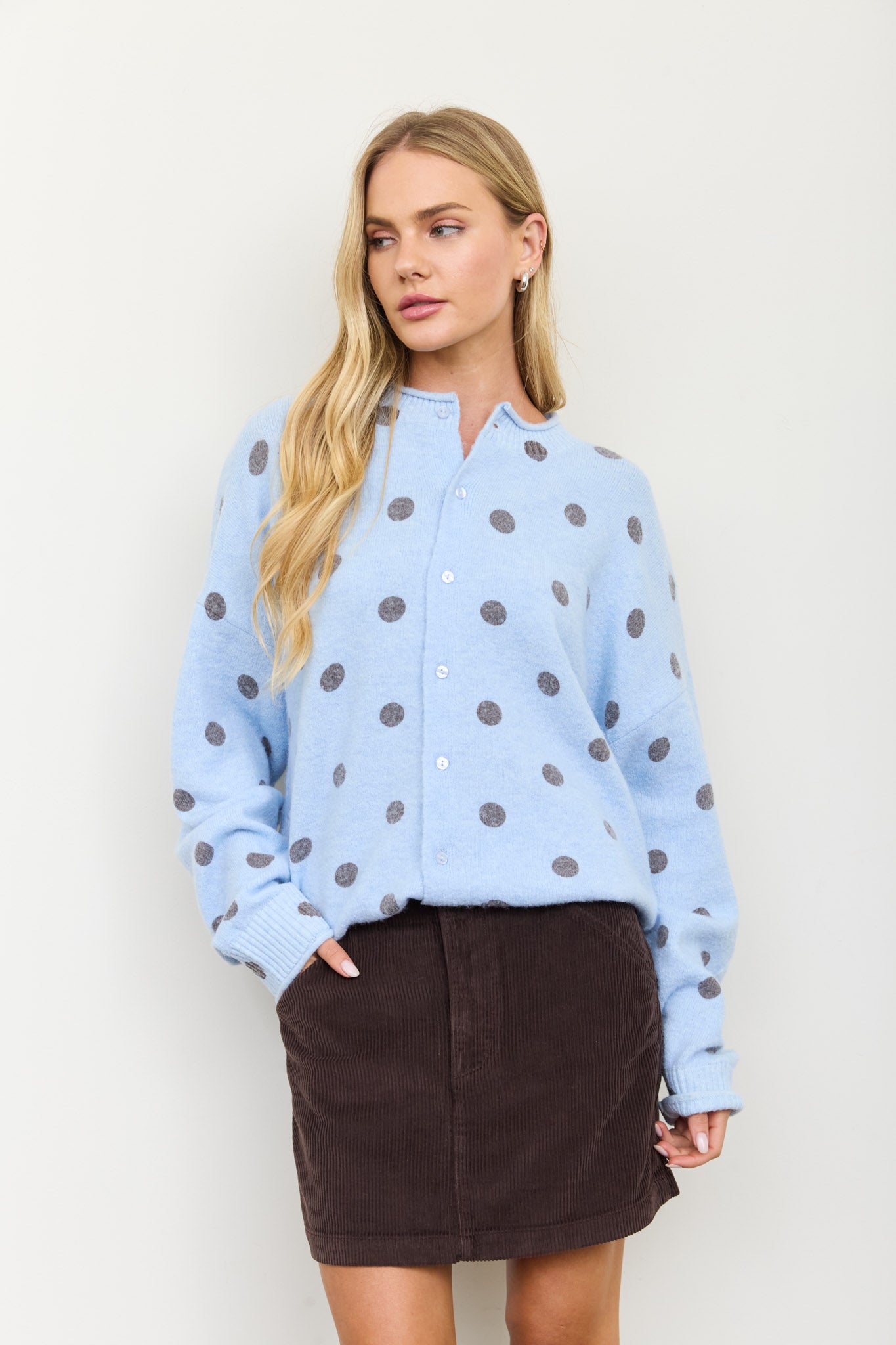 POLKA DOT RAW EDGE WIDE SLEEVE KNIT CARDIGAN (PRE-ORDER)