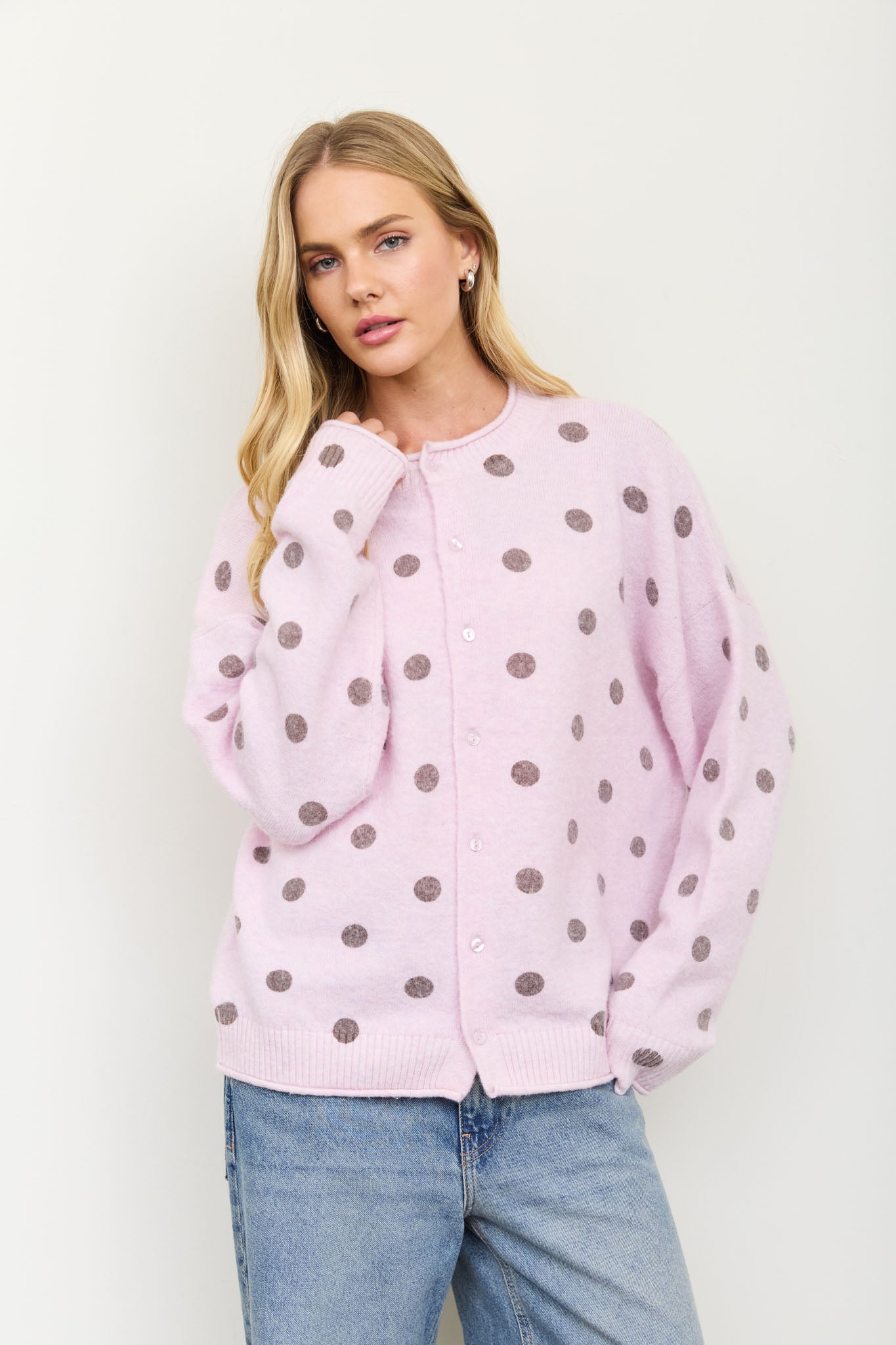 POLKA DOT RAW EDGE WIDE SLEEVE KNIT CARDIGAN (PRE-ORDER)
