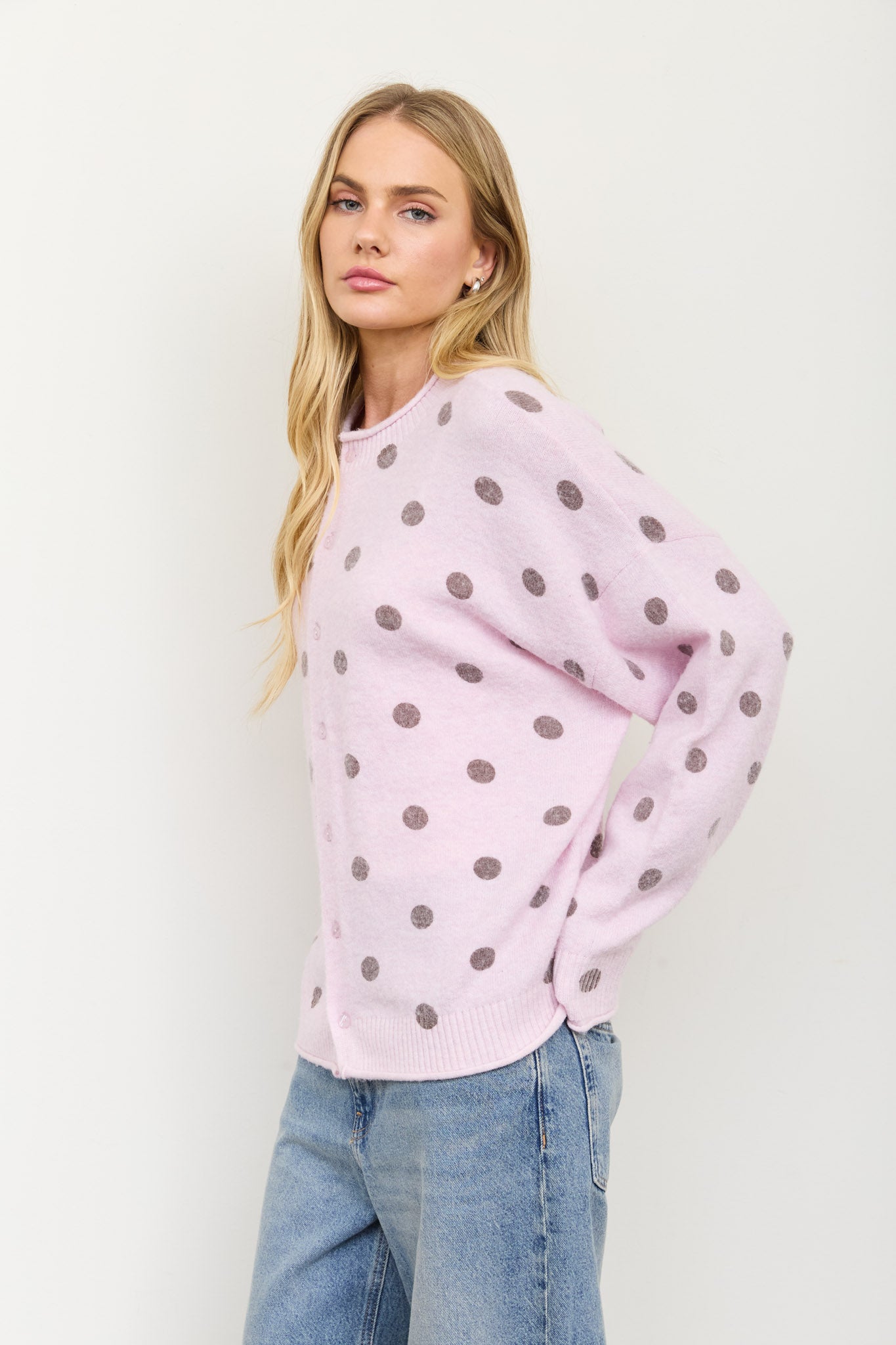 POLKA DOT RAW EDGE WIDE SLEEVE KNIT CARDIGAN (PRE-ORDER)
