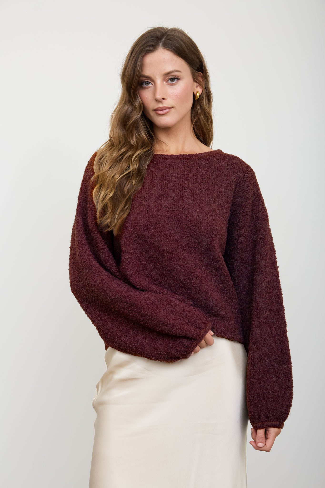 LONG SLEEVE FUZZY KNIT PULLOVER SWEATER (PRE-ORDER)
