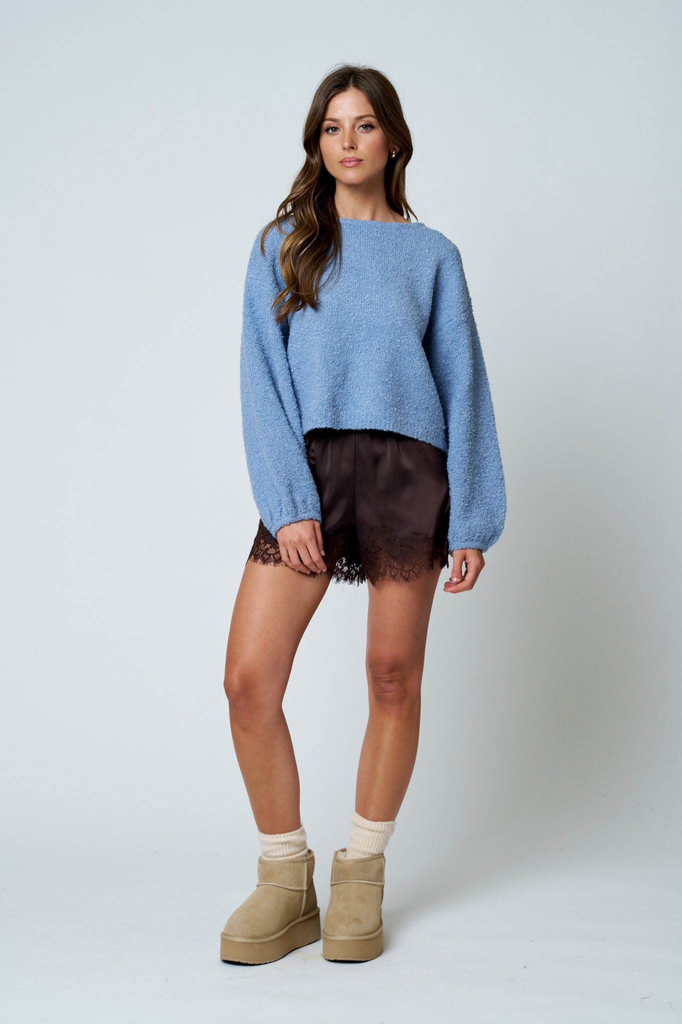 LONG SLEEVE FUZZY KNIT PULLOVER SWEATER (PRE-ORDER)