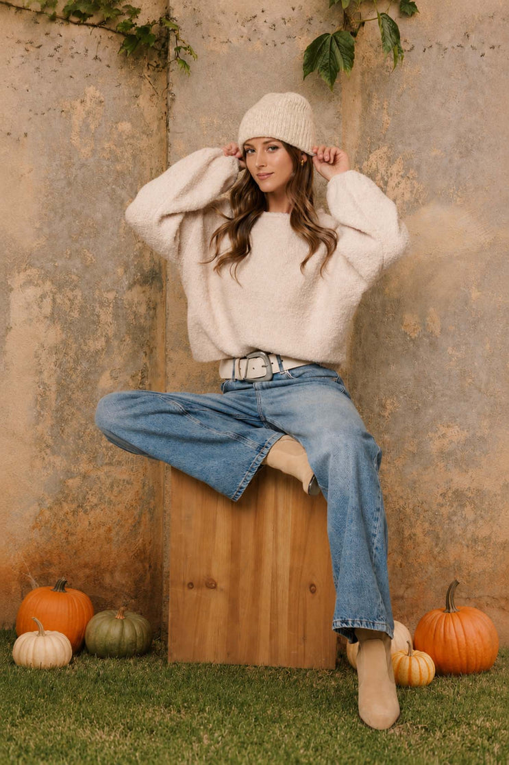 LONG SLEEVE FUZZY KNIT PULLOVER SWEATER (PRE-ORDER)