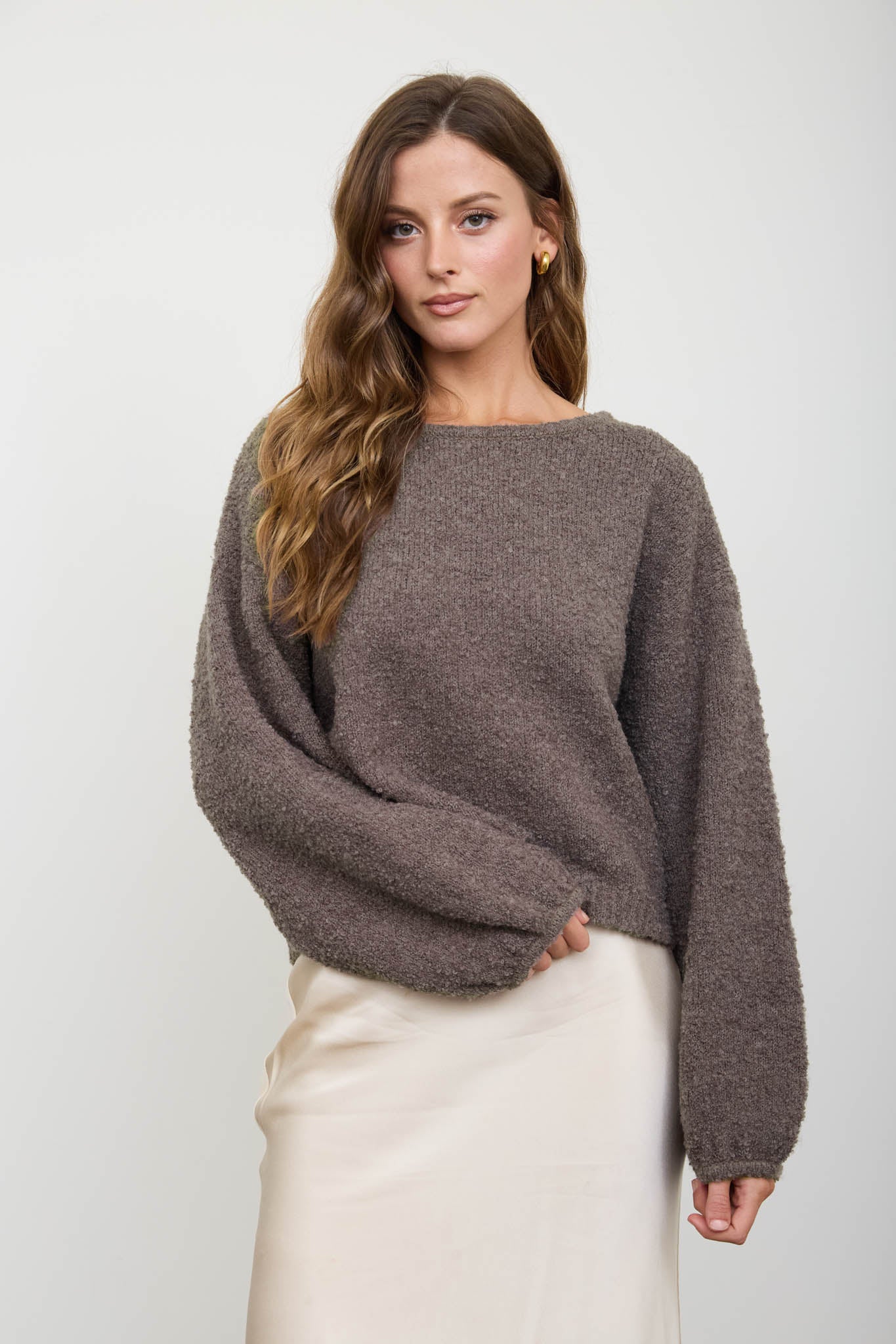 LONG SLEEVE FUZZY KNIT PULLOVER SWEATER (PRE-ORDER)