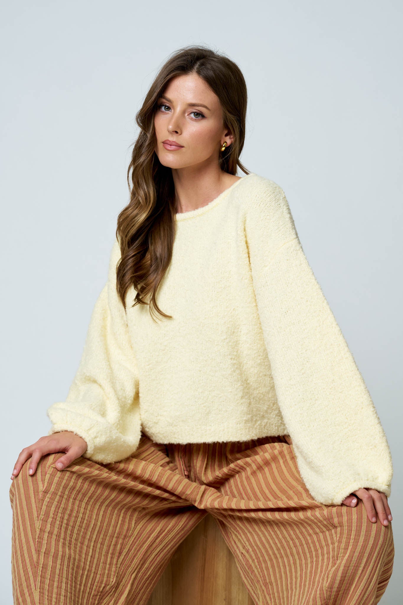LONG SLEEVE FUZZY KNIT PULLOVER SWEATER (PRE-ORDER)