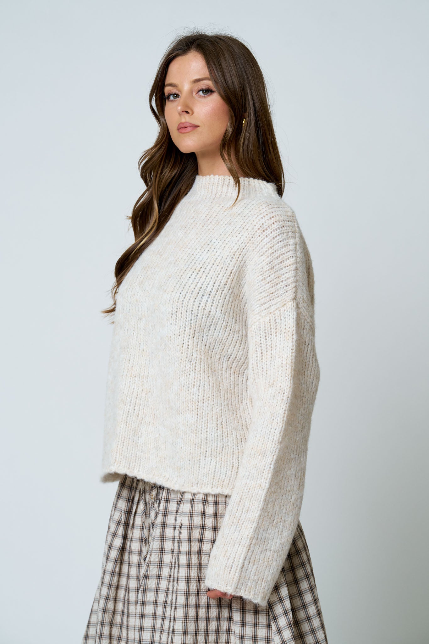 MOCK NECK LONG SLEEVE OVERSIZED KNIT SWEATER