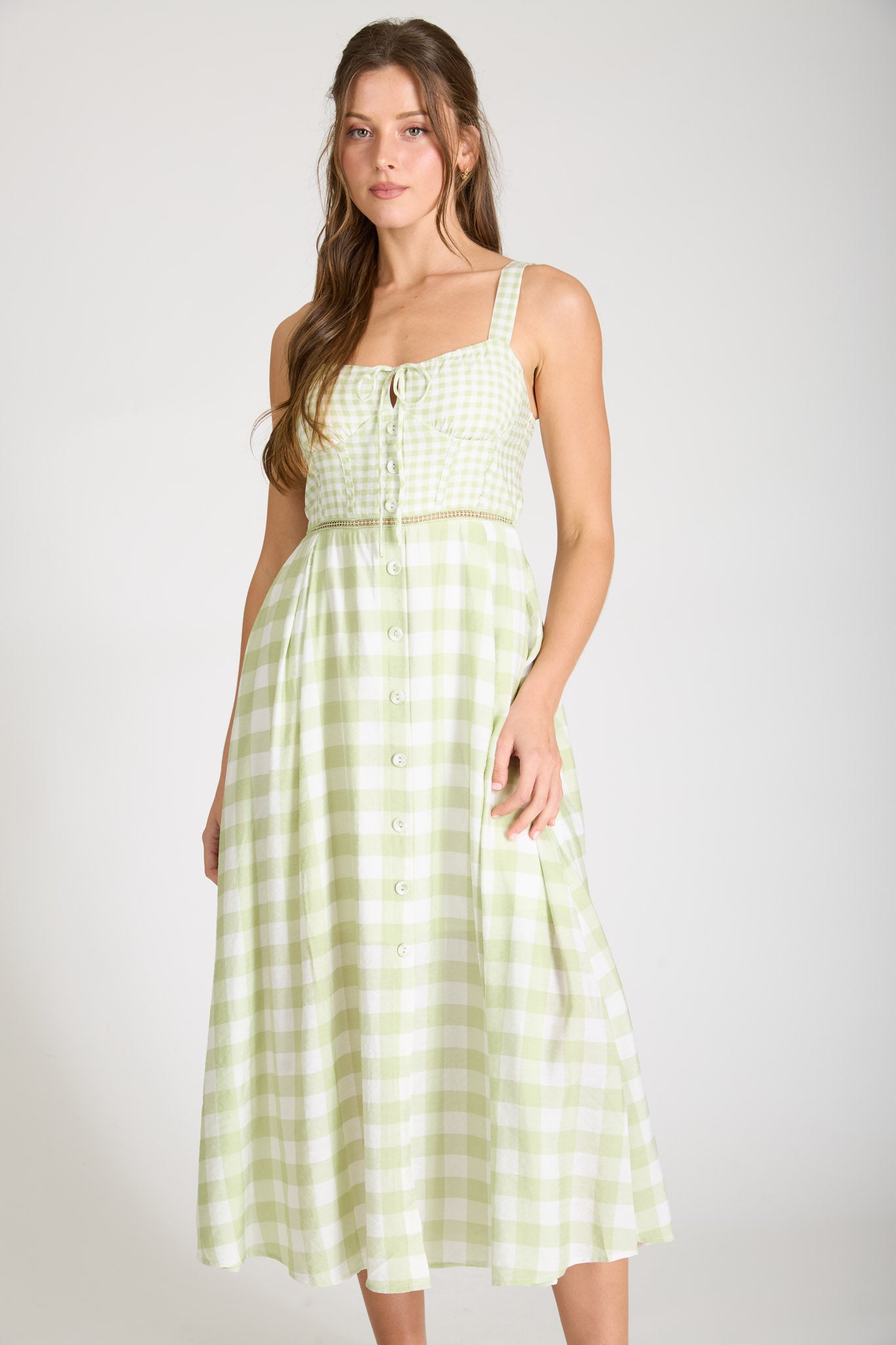 MULTI PLAID CORSET DETAIL SLEEVELESS MIDI DRESS (PRE-ORDER)