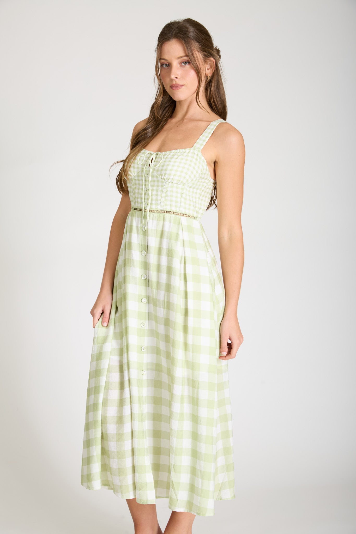 MULTI PLAID CORSET DETAIL SLEEVELESS MIDI DRESS (PRE-ORDER)
