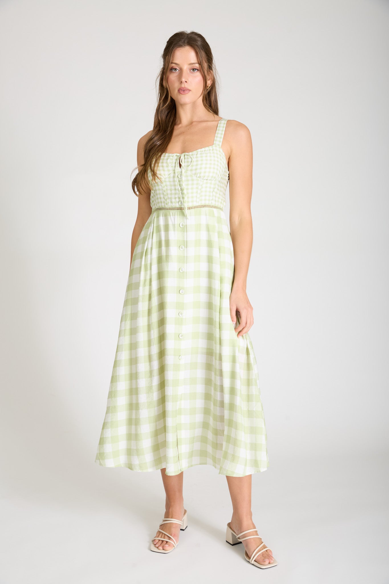 MULTI PLAID CORSET DETAIL SLEEVELESS MIDI DRESS (PRE-ORDER)