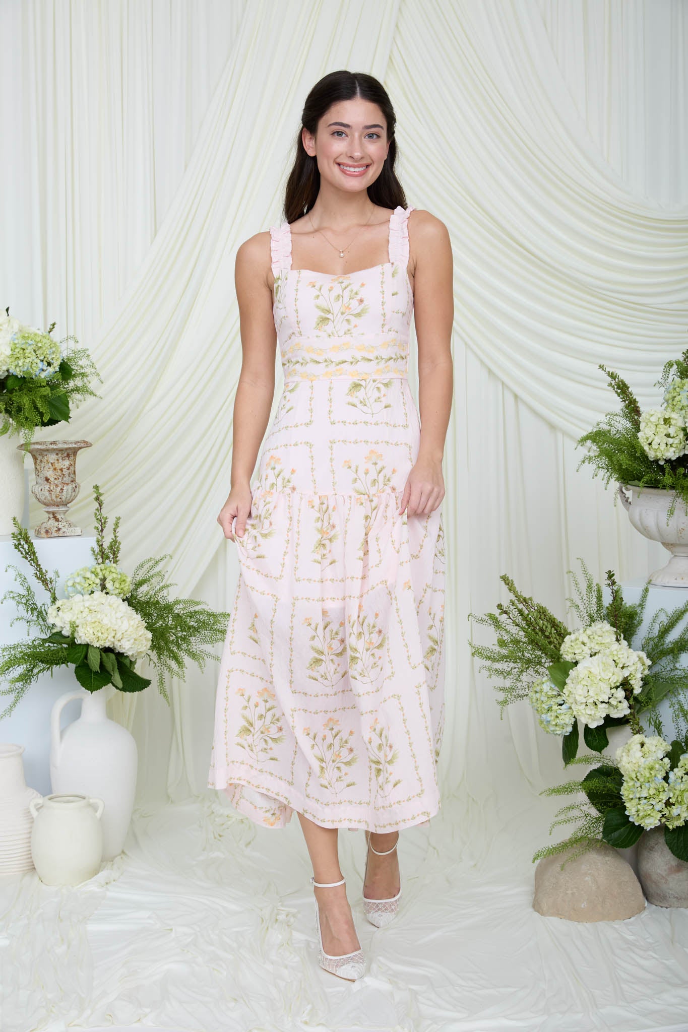 FLORAL DROP WAIST SLEEVELESS MIDI DRESS (PRE-ORDER)