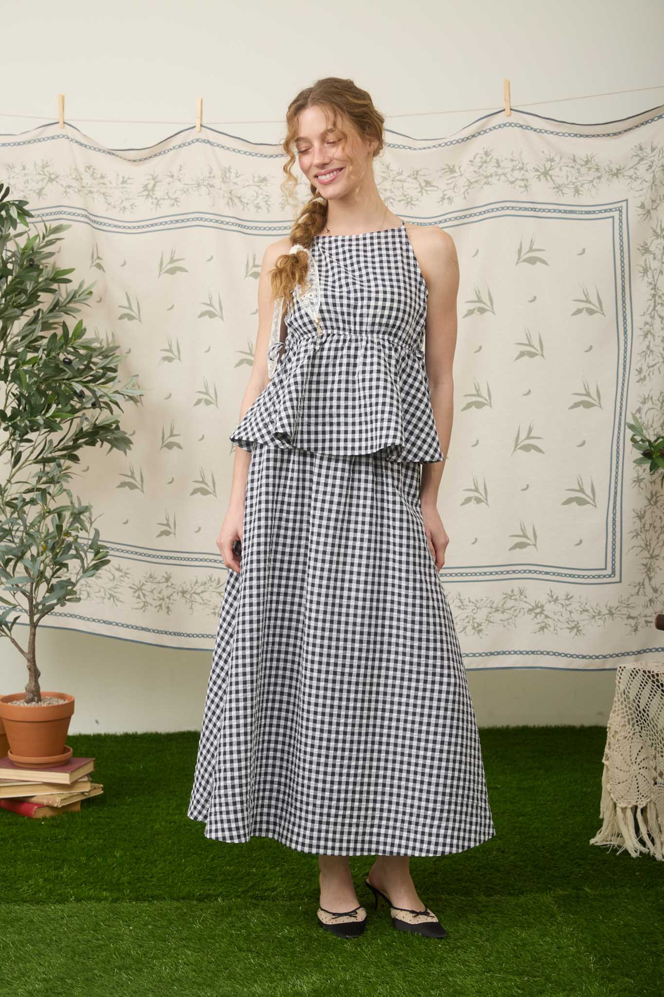 GINGHAM SLEEVELESS SIDE TIE BABYDOLL TOP (PRE-ORDER)