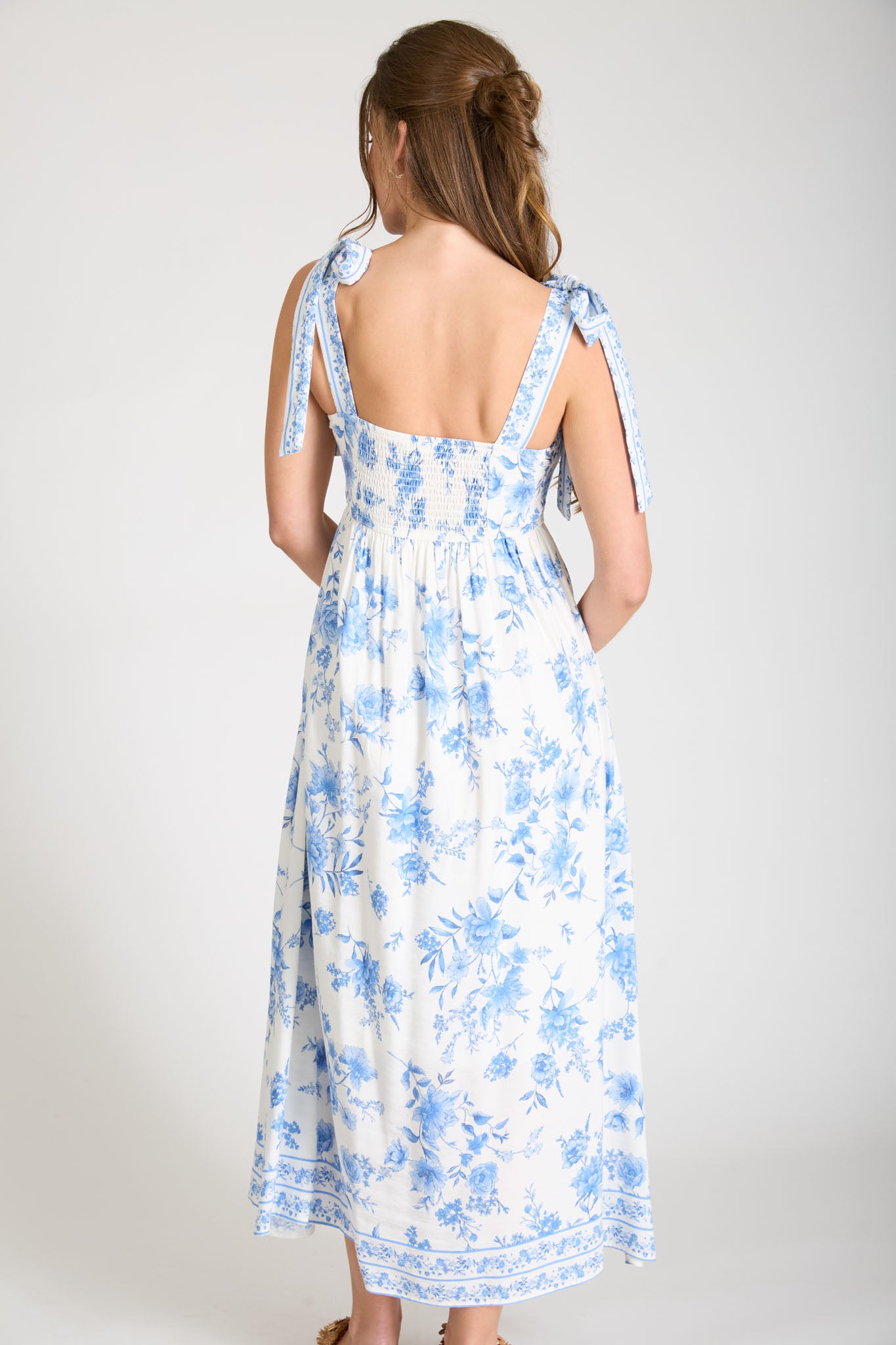 PLUS FLORAL BORDER EMPIRE WAIST MIDI DRESS
