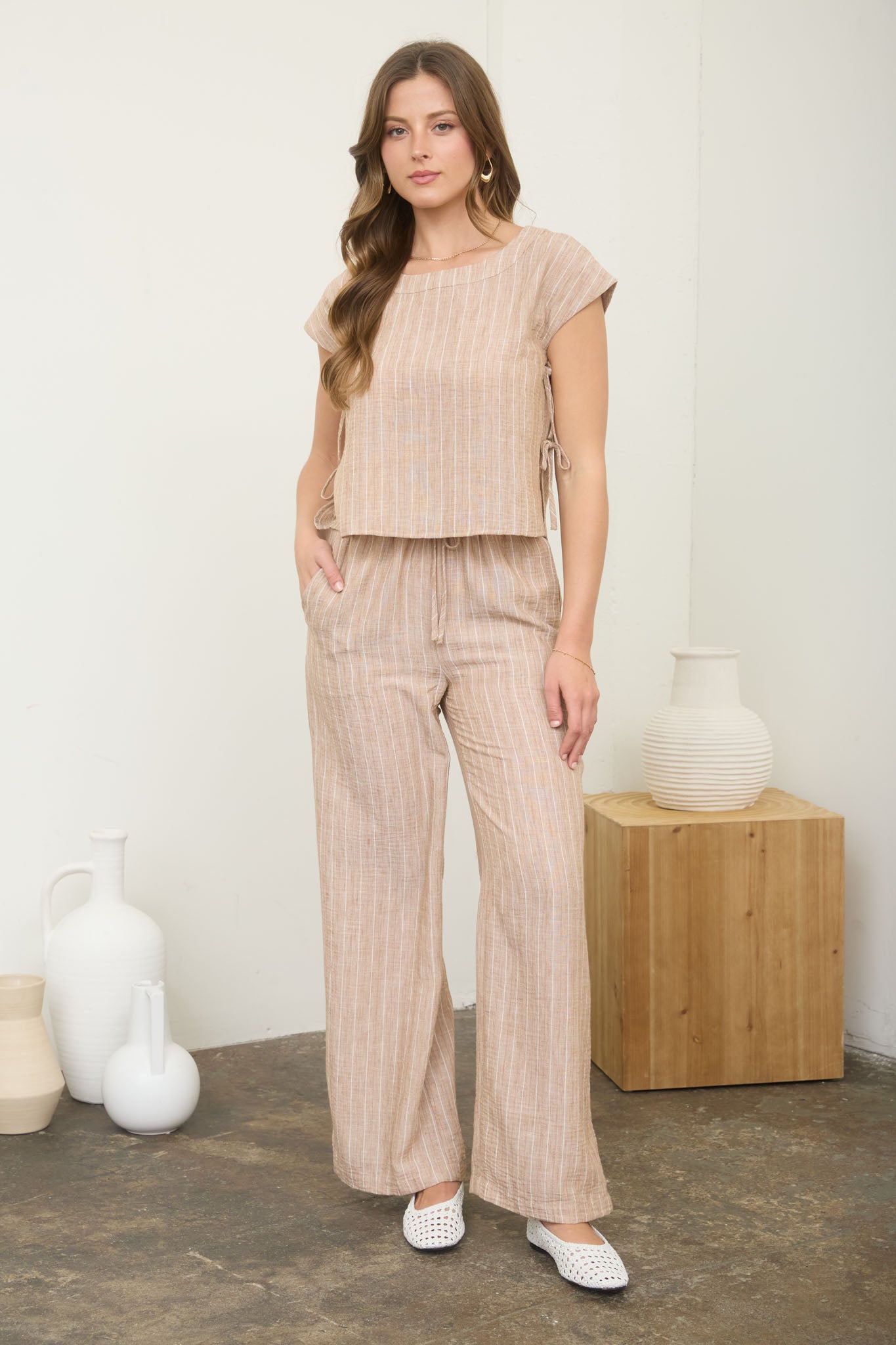 STRIPE LINEN DRAWSTRING LOUNGE PANTS