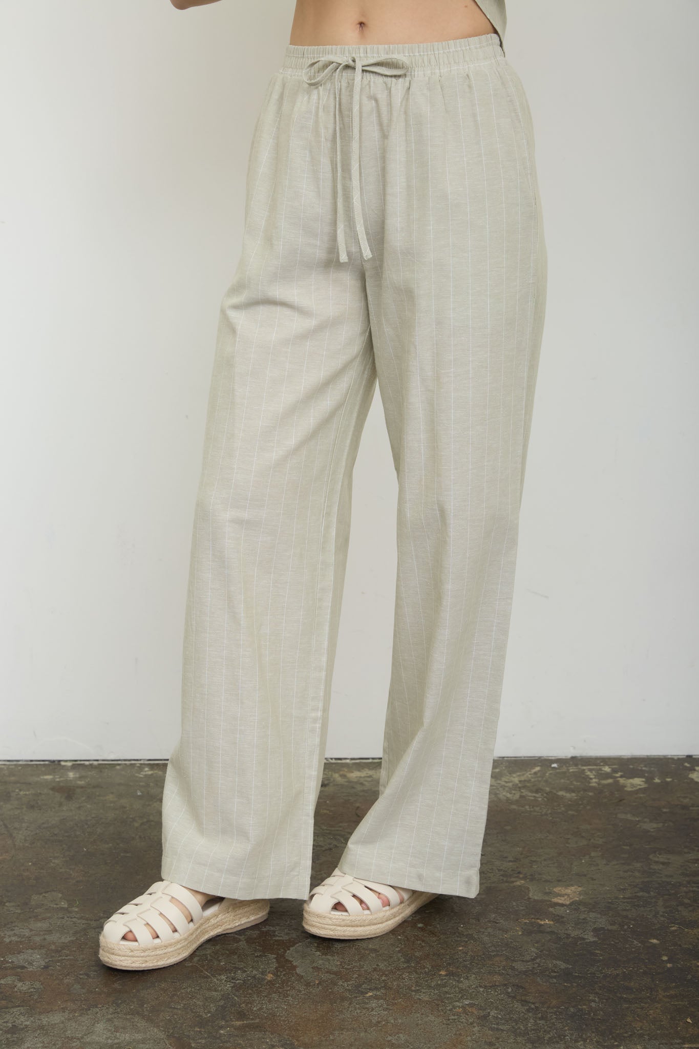 STRIPE LINEN DRAWSTRING LOUNGE PANTS