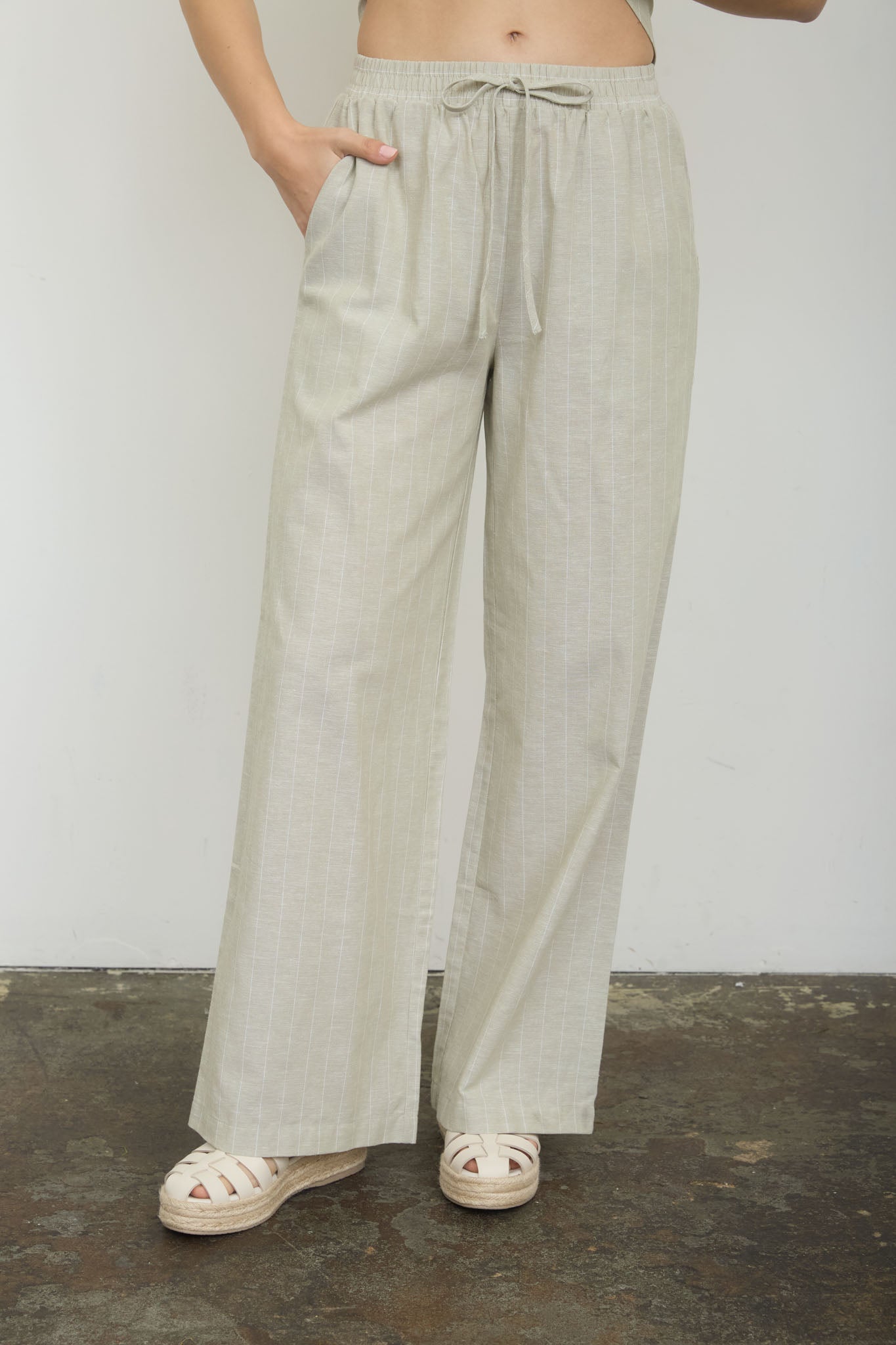 STRIPE LINEN DRAWSTRING LOUNGE PANTS