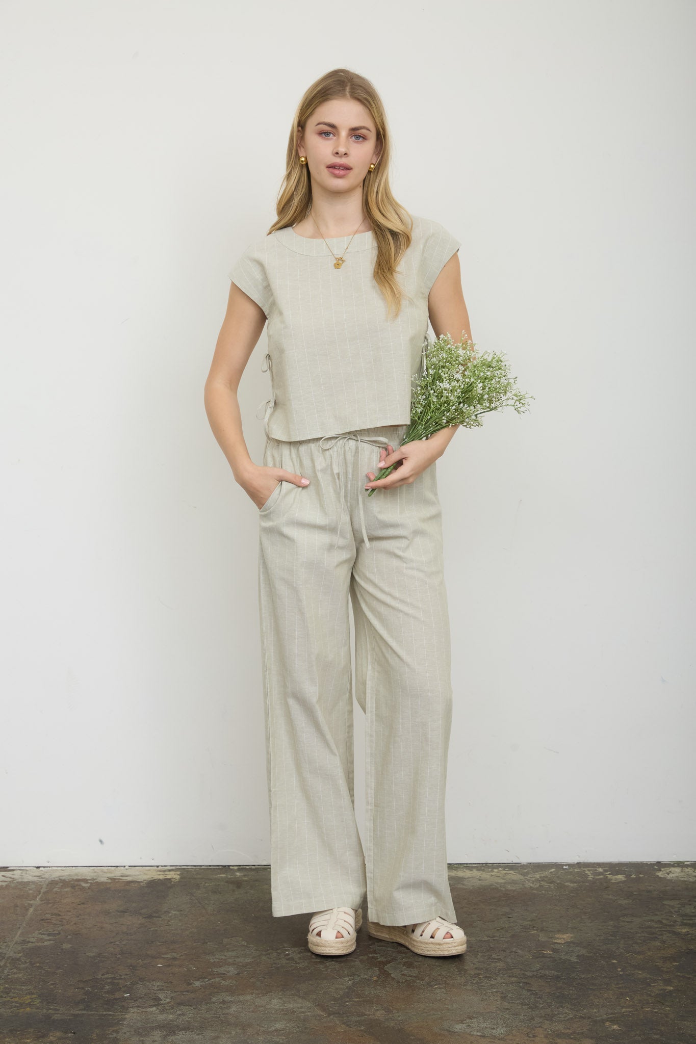 STRIPE LINEN DRAWSTRING LOUNGE PANTS