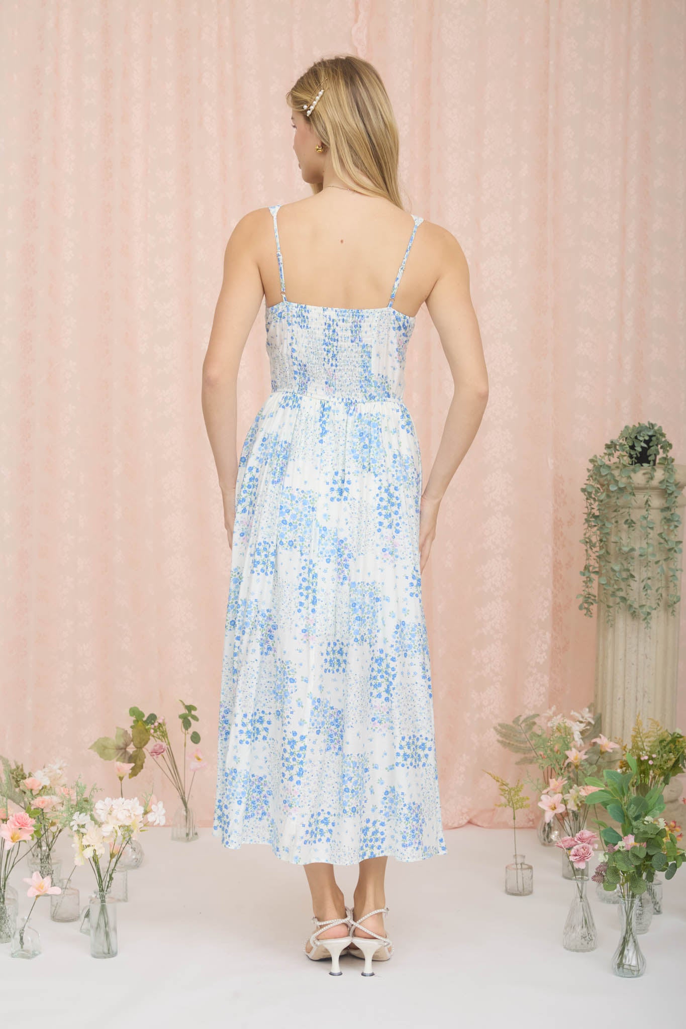 FLORAL SLEEVELESS CORSET FRONT TIE MIDI DRESS (PRE-ORDER)