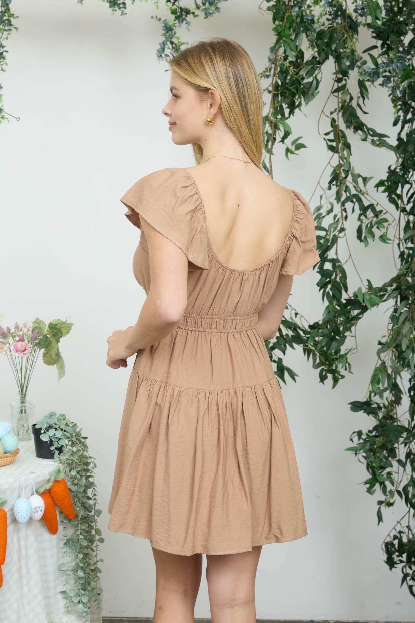 SHIRRED FLOUNCE SLEEVE MINI DRESS (PRE-ORDER)