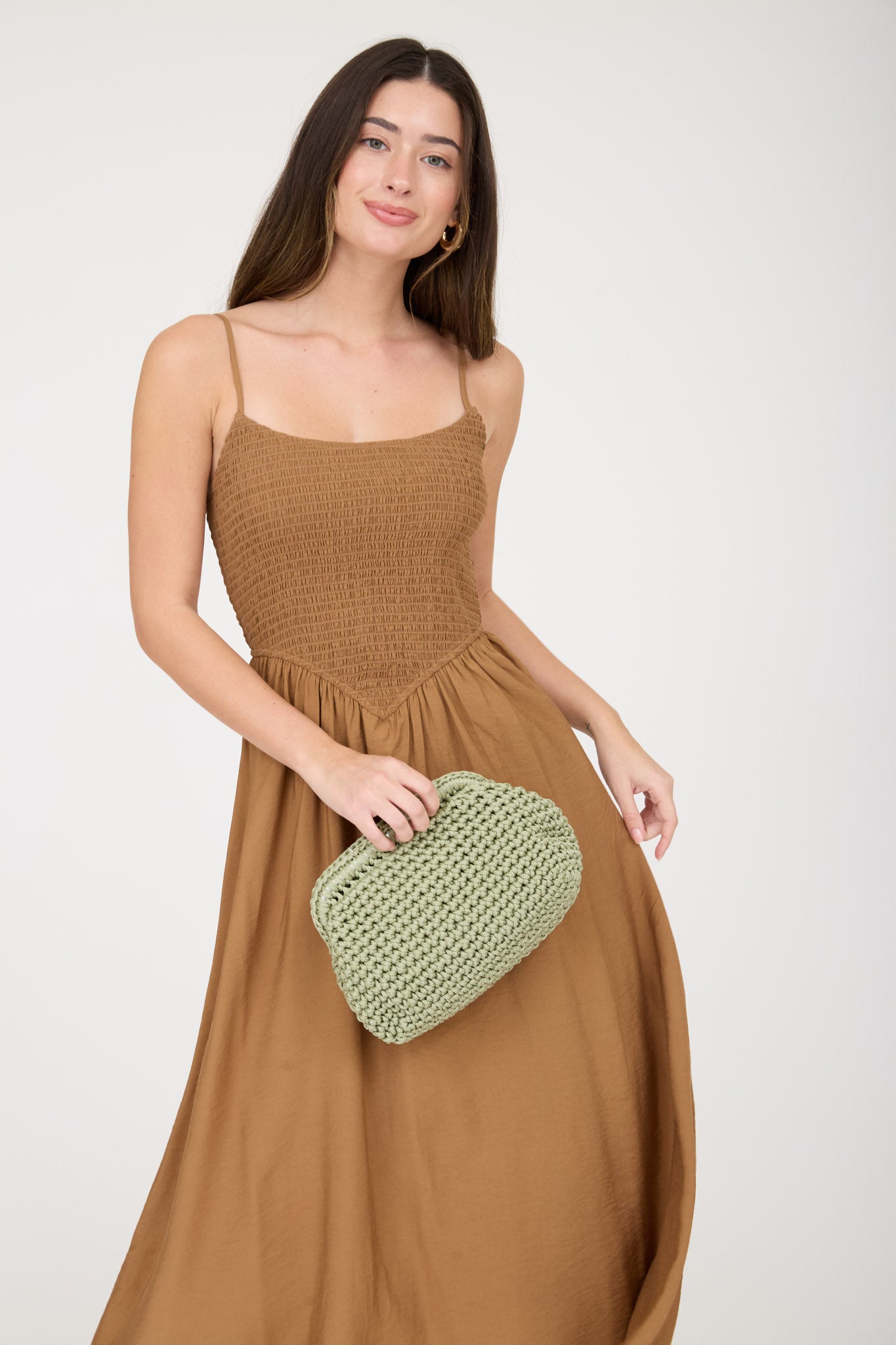 SMOCKED BASQUE WAIST SPAGHETTI STRAP MIDI DRESS (PRE-ORDER)