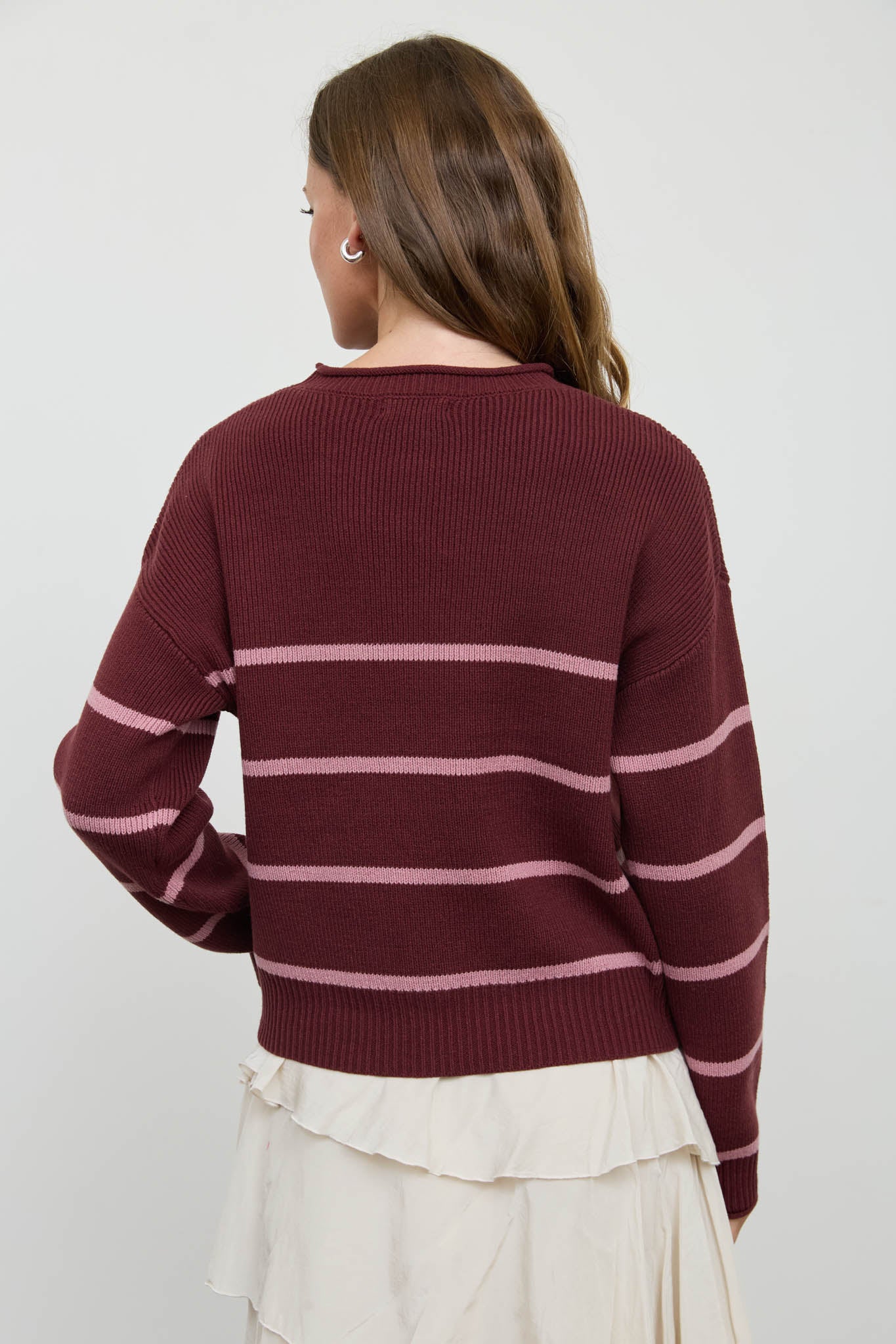 STRIPE RAW CREW NECK LONG SLEEVE SWEATER