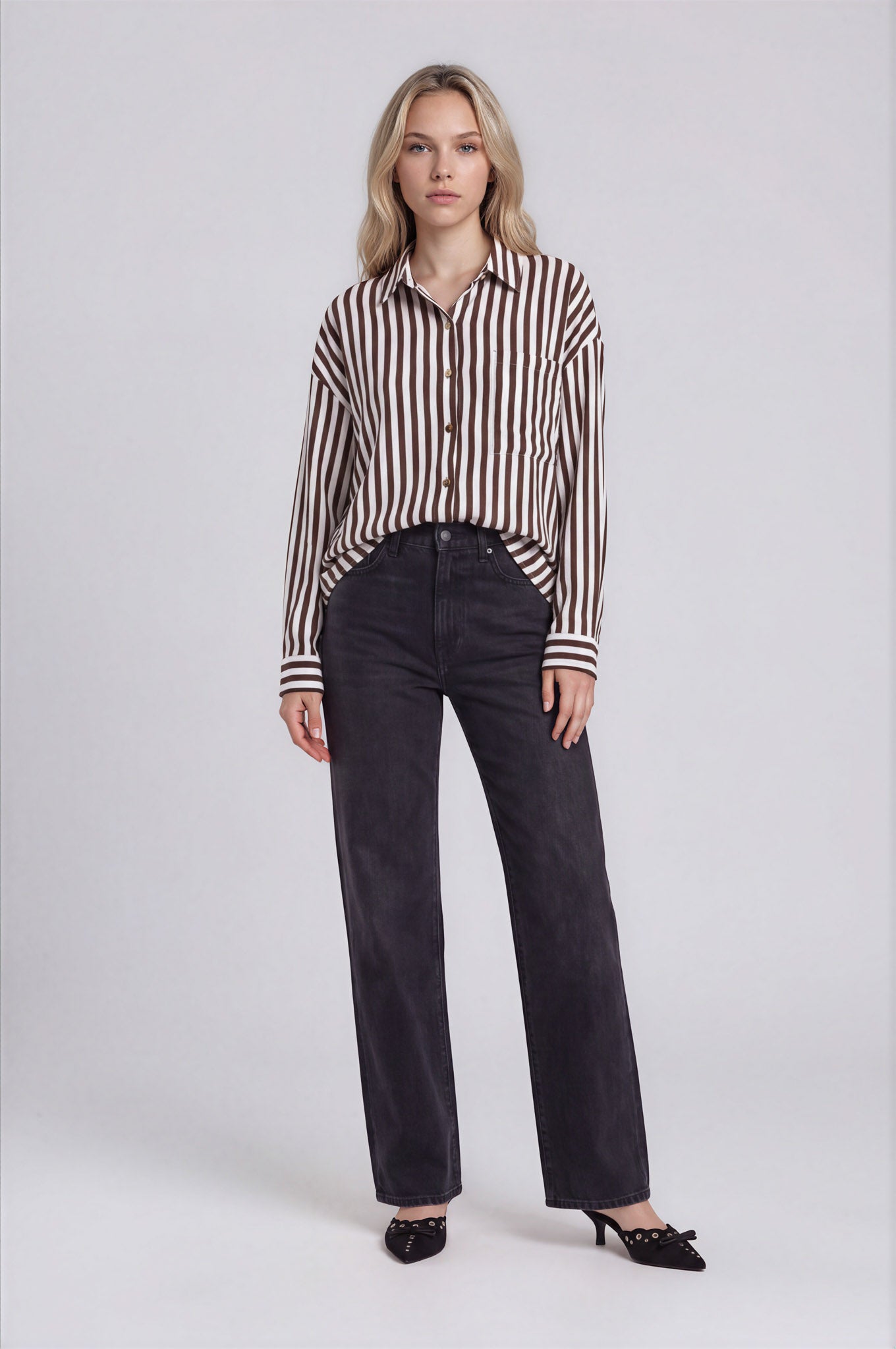 VERTICAL STRIPE COLLARED BUTTON DOWN SHIRT (PRE-ORDER)