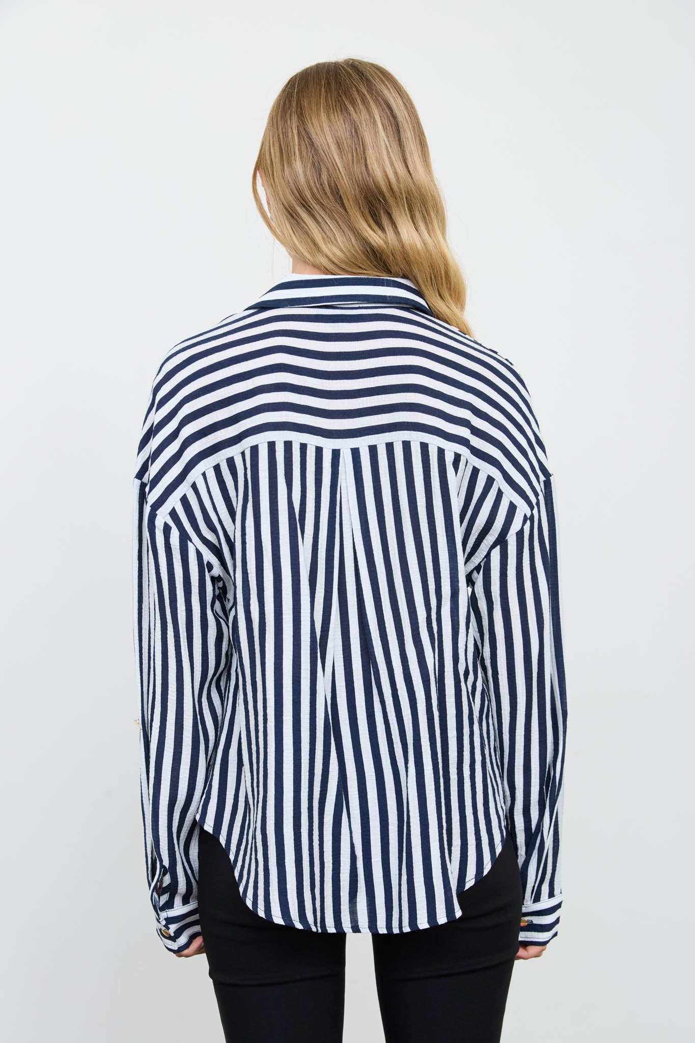 VERTICAL STRIPE COLLARED BUTTON DOWN SHIRT (PRE-ORDER)