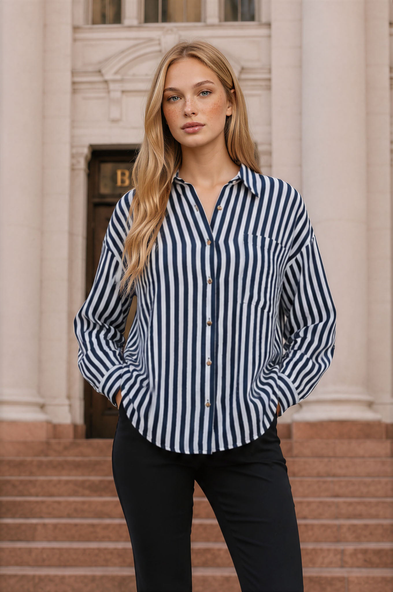 VERTICAL STRIPE COLLARED BUTTON DOWN SHIRT (PRE-ORDER)