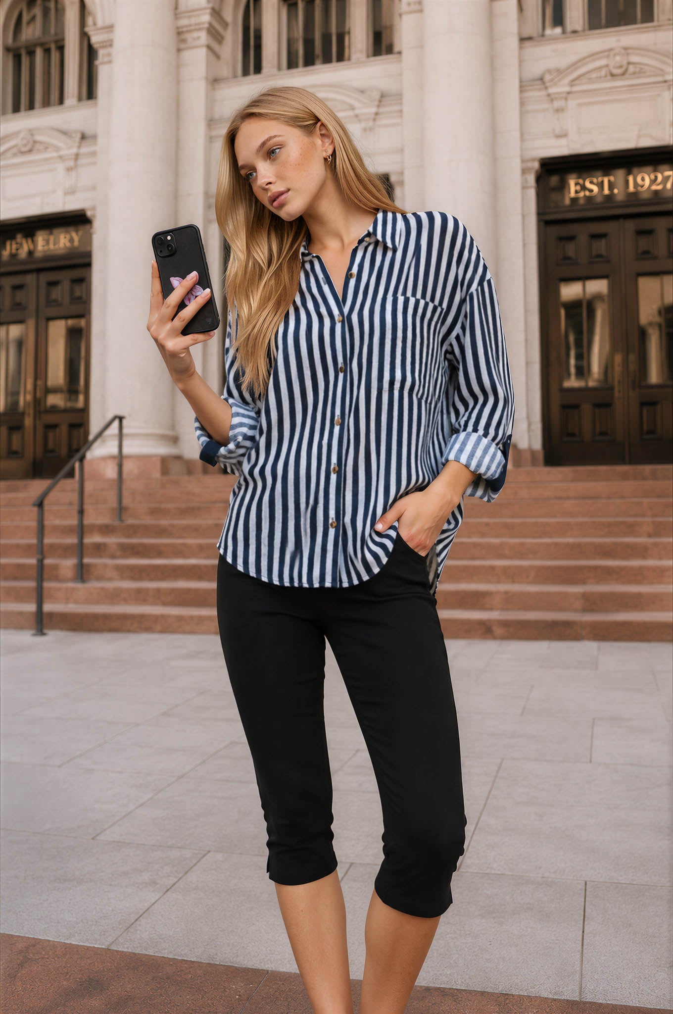 VERTICAL STRIPE COLLARED BUTTON DOWN SHIRT (PRE-ORDER)