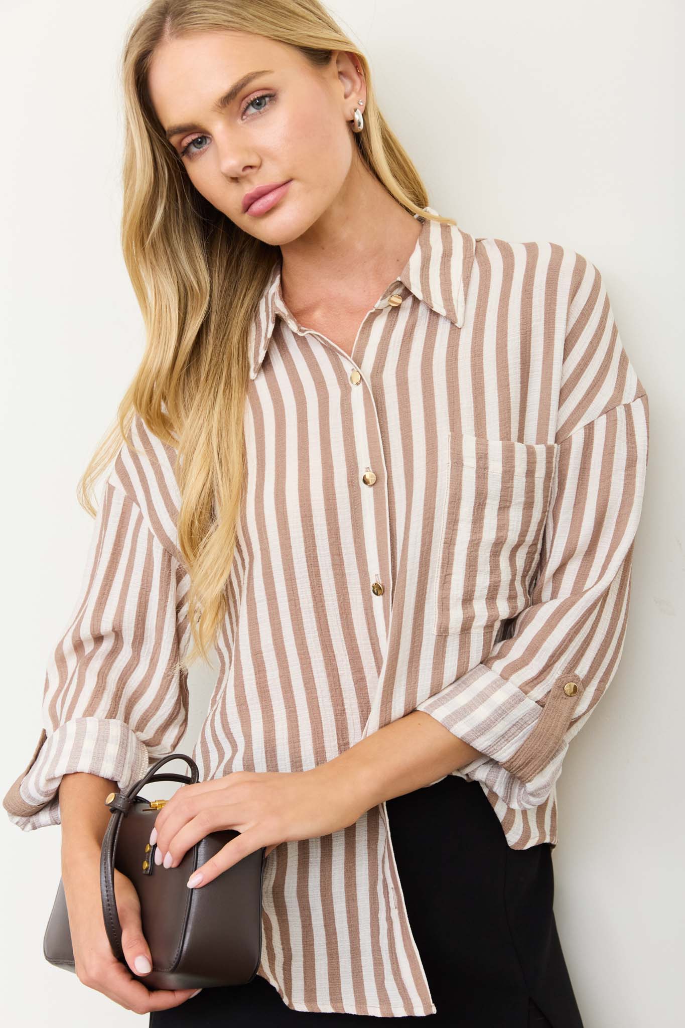 VERTICAL STRIPE COLLARED BUTTON DOWN SHIRT (PRE-ORDER)