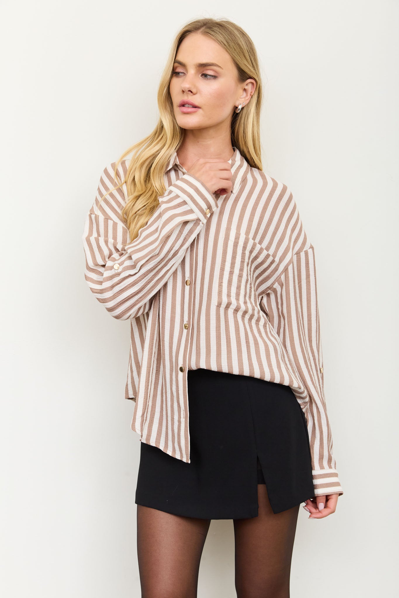 VERTICAL STRIPE COLLARED BUTTON DOWN SHIRT (PRE-ORDER)