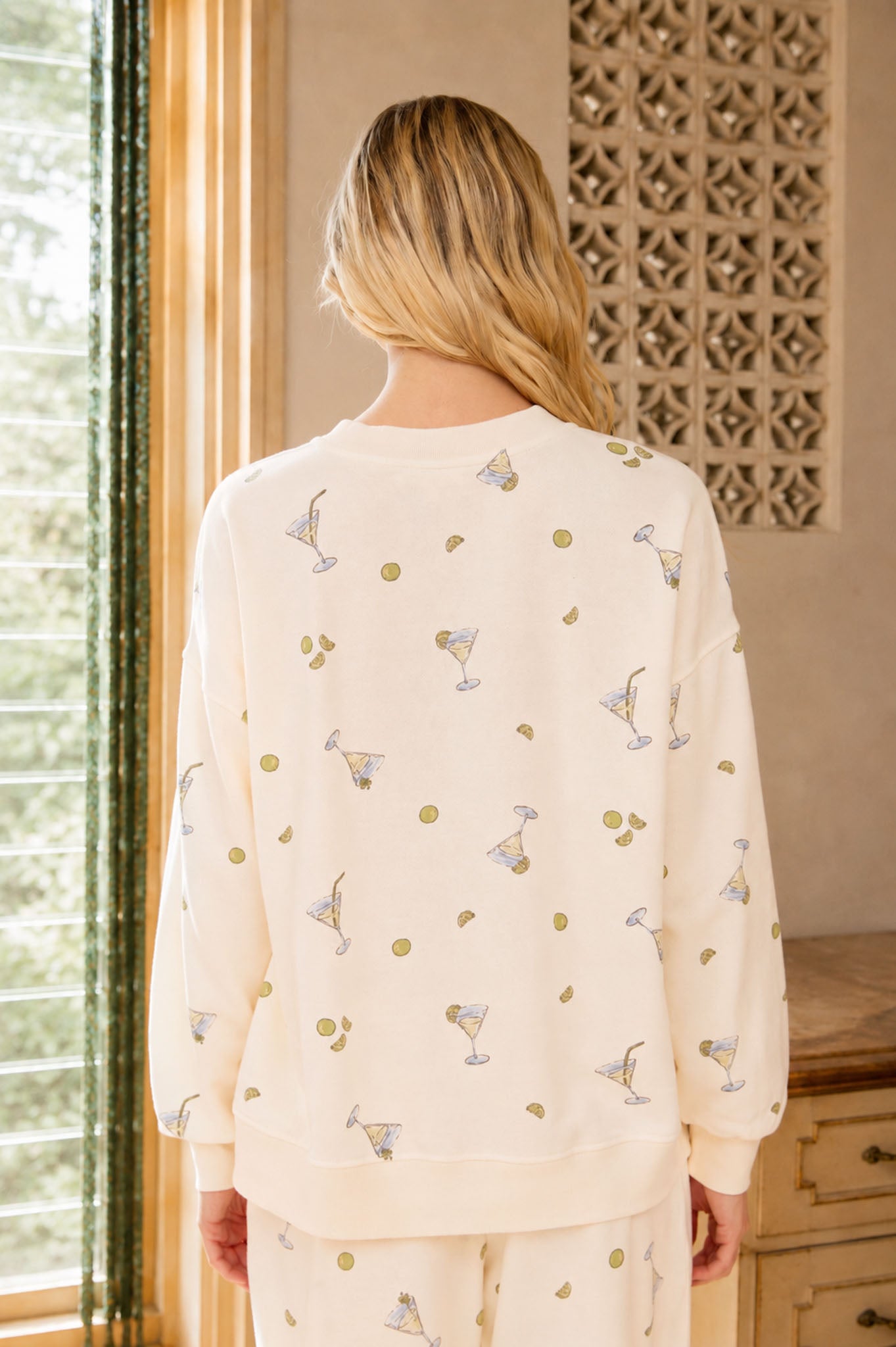 MARTINI MOTIF CREW NECK LONG SLEEVE KNIT TOP (PRE-ORDER)