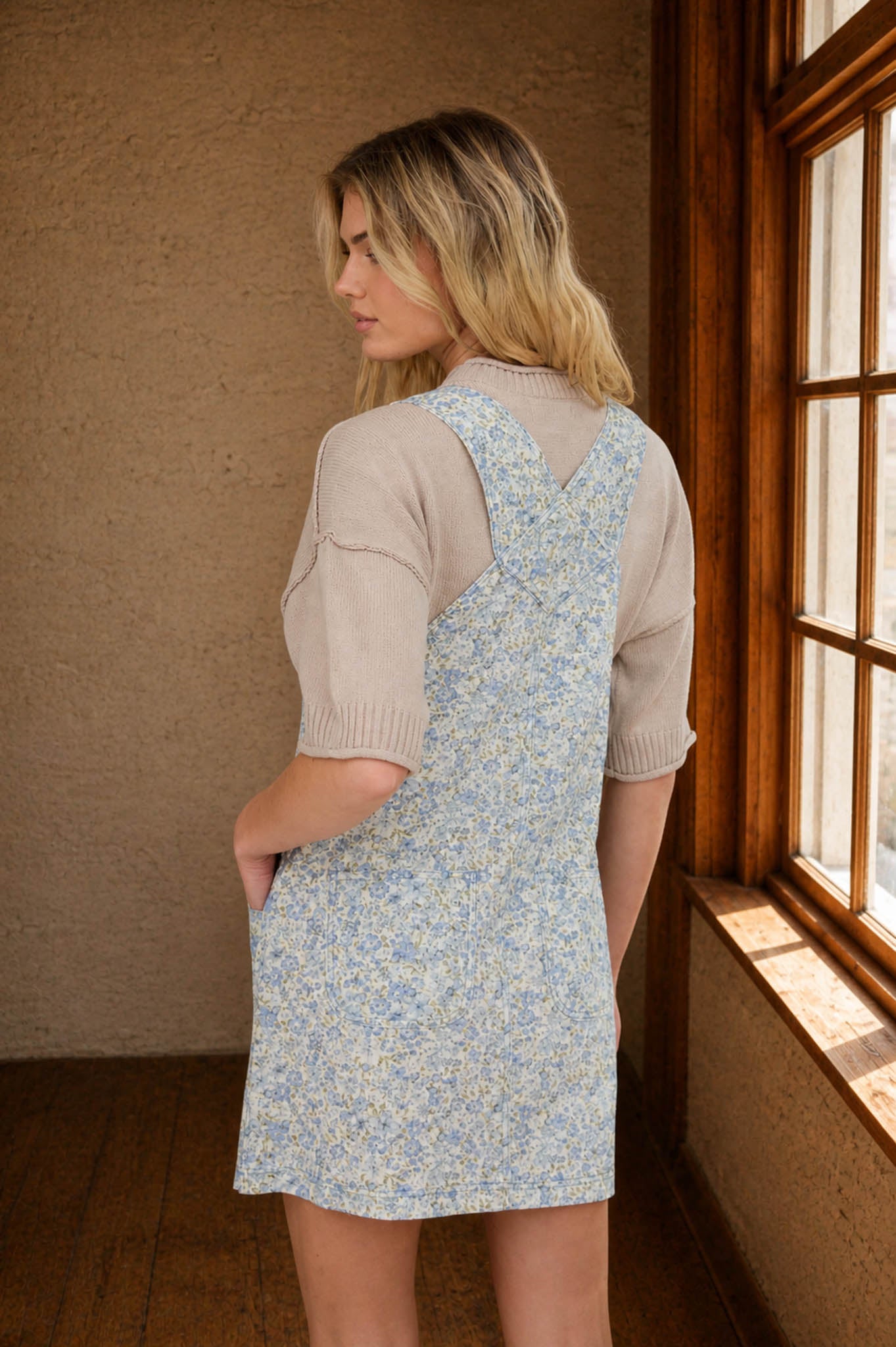 FLORAL PRINT OVERALL MINI DRESS