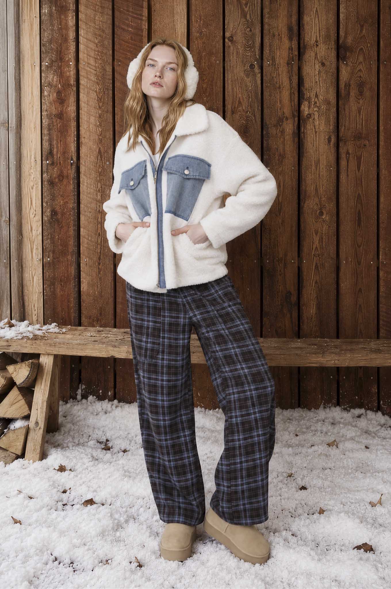 SHERPA DENIM POCKET ZIP-UP JACKET