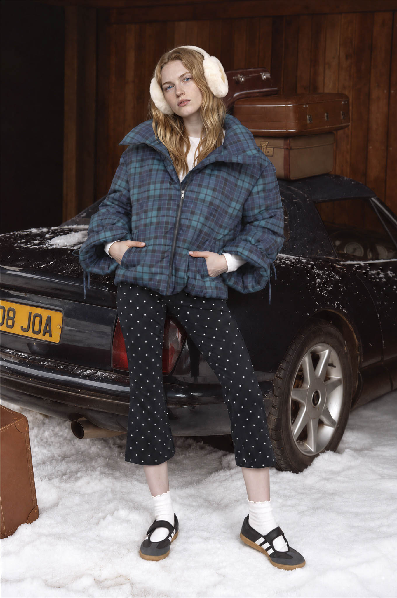 PLAID PUFFER STAND COLLAR ZIP JACKET (PRE-ORDER)