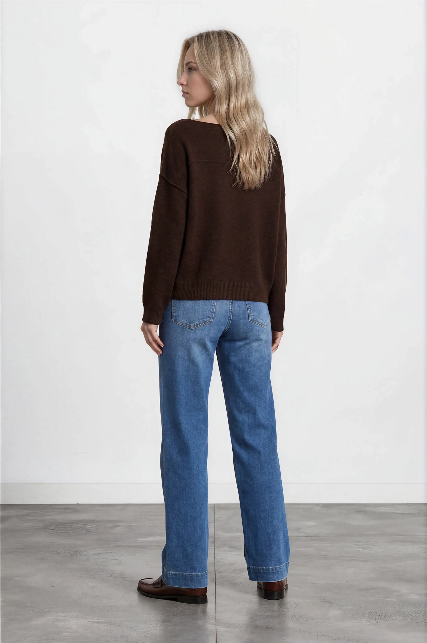 CONTRAST TRIM OFF SHOULDER LONG SLEEVE SWEATER