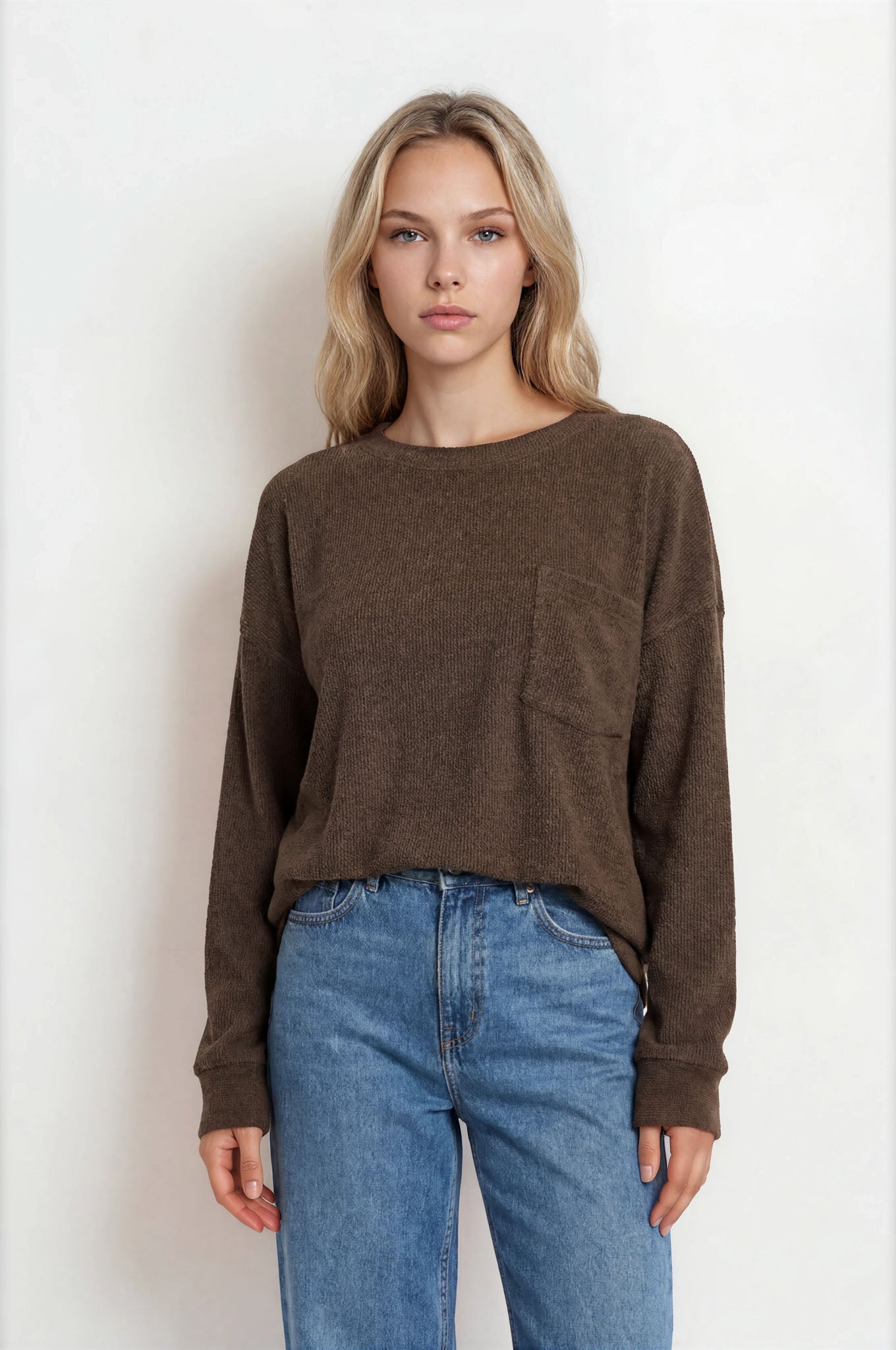 OVERSIZED LONG SLEEVE TEXTURED KNIT TOP (PRE-ORDER)