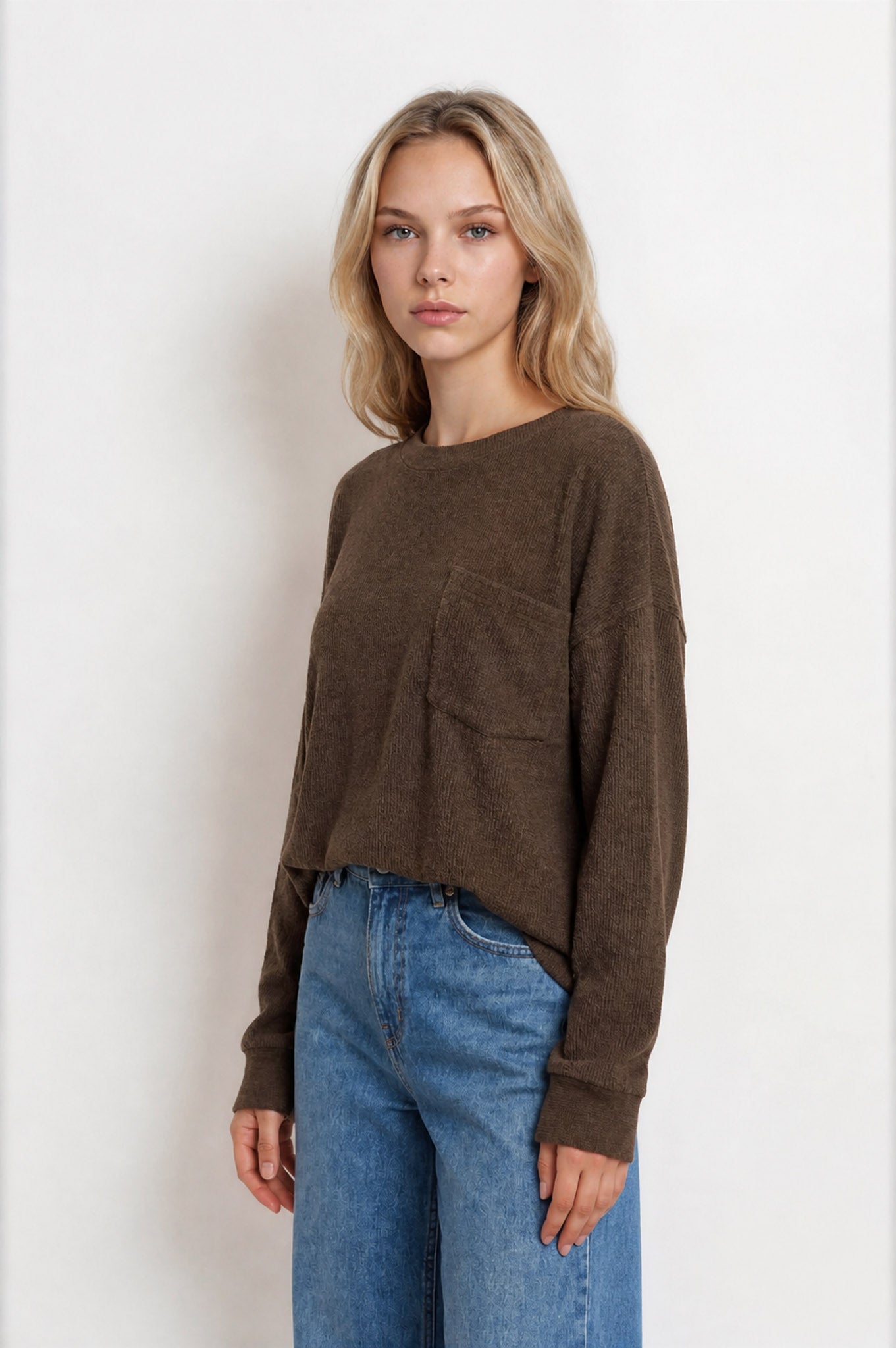 OVERSIZED LONG SLEEVE TEXTURED KNIT TOP (PRE-ORDER)