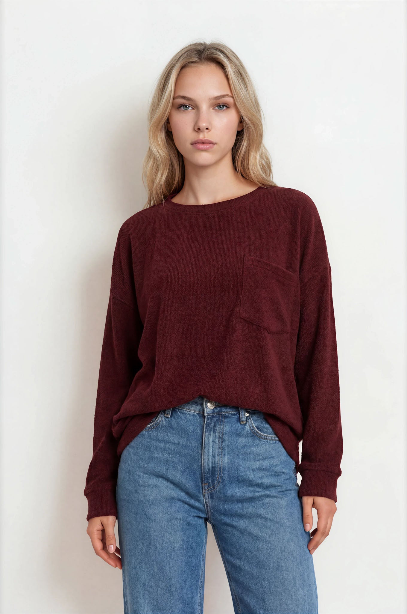 OVERSIZED LONG SLEEVE TEXTURED KNIT TOP (PRE-ORDER)