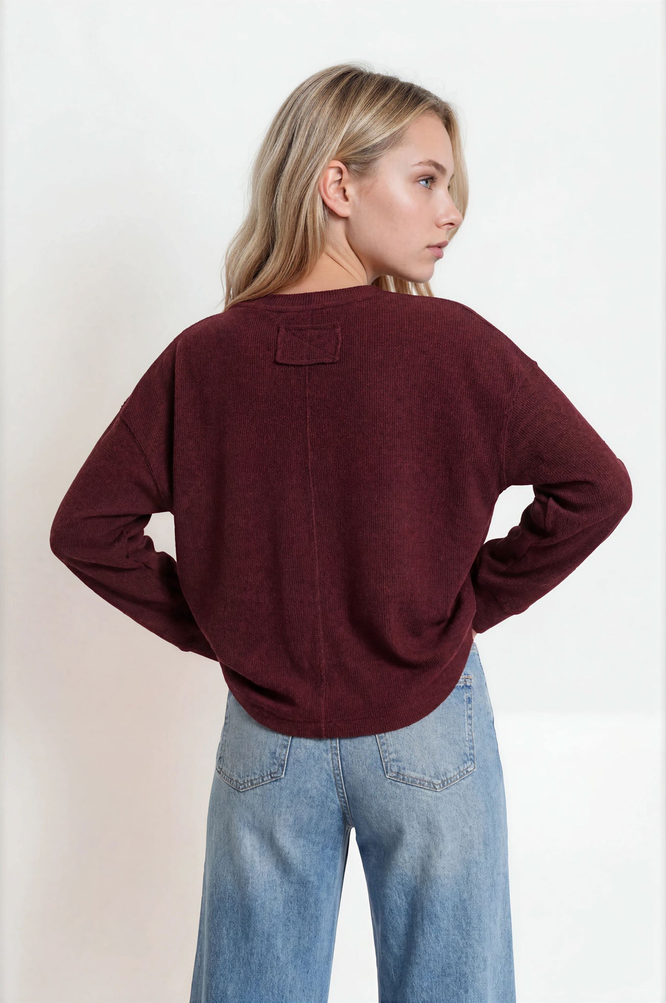 OVERSIZED LONG SLEEVE TEXTURED KNIT TOP (PRE-ORDER)