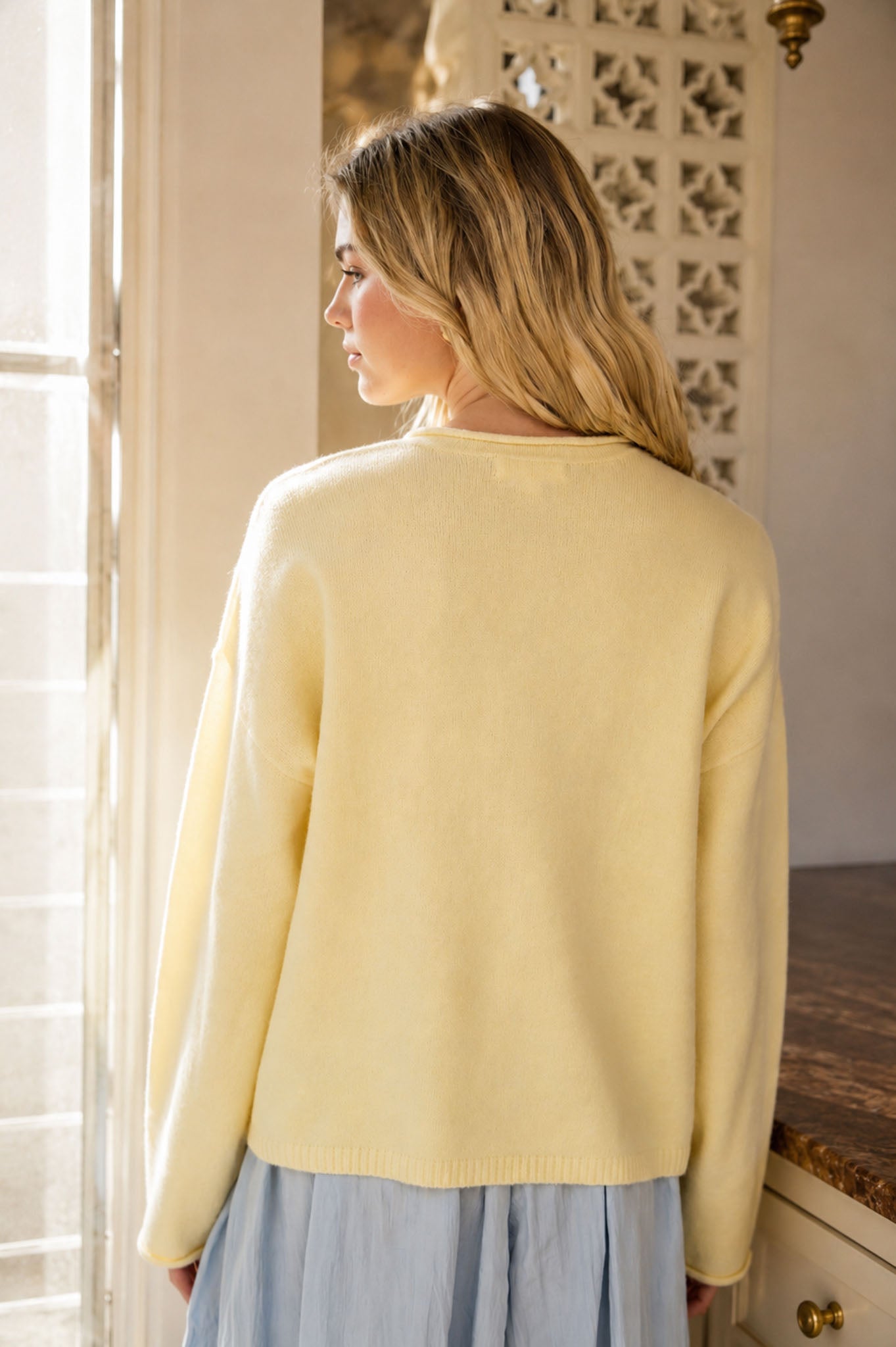 RAW ROLLED EDGE HENLEY RELAXED PULLOVER SWEATER (PRE-ORDER)