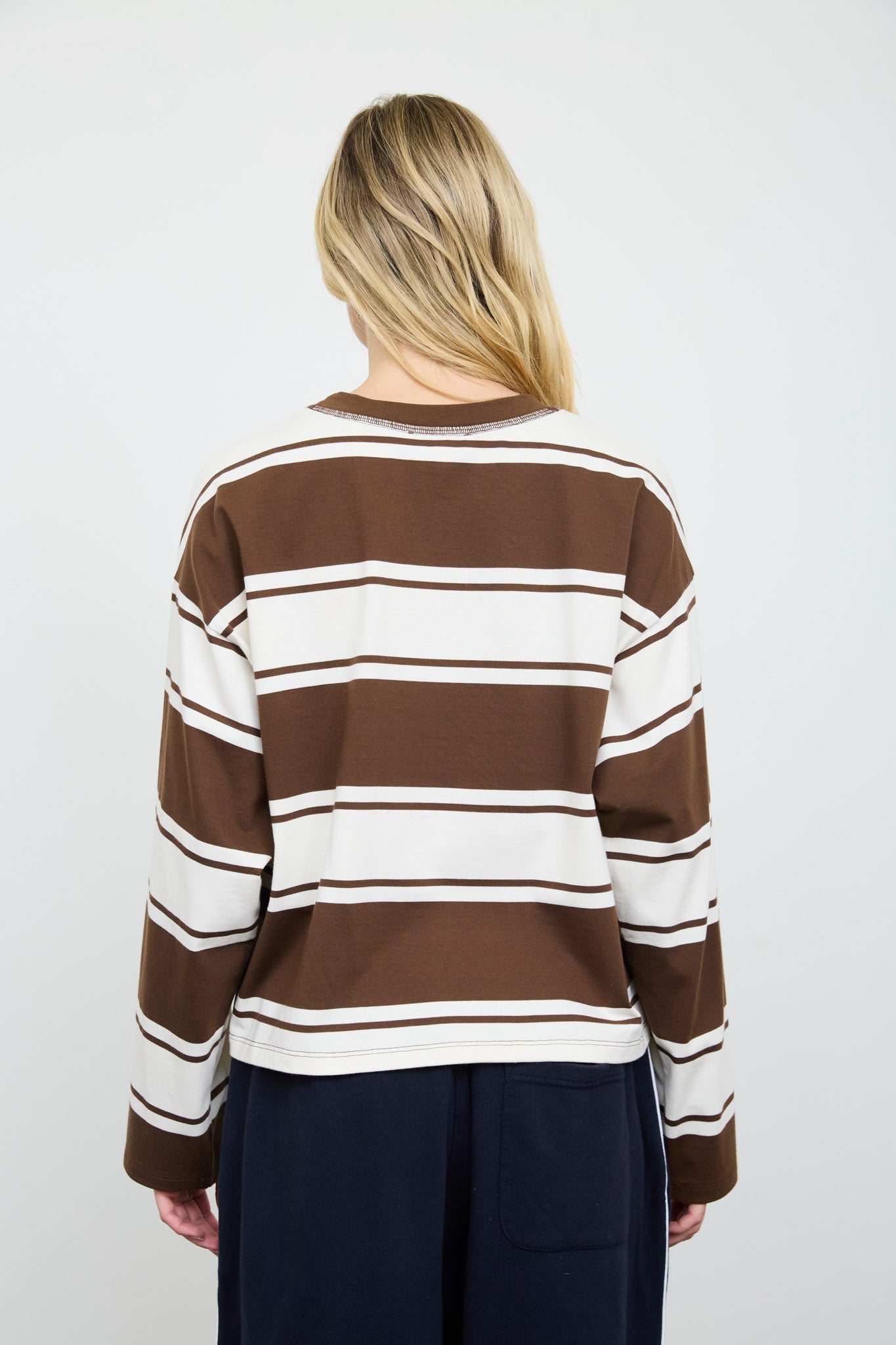 WIDE STRIPE CREW NECK LONG SLEEVE KNIT SWEATSHIRT (PRE-ORDER)