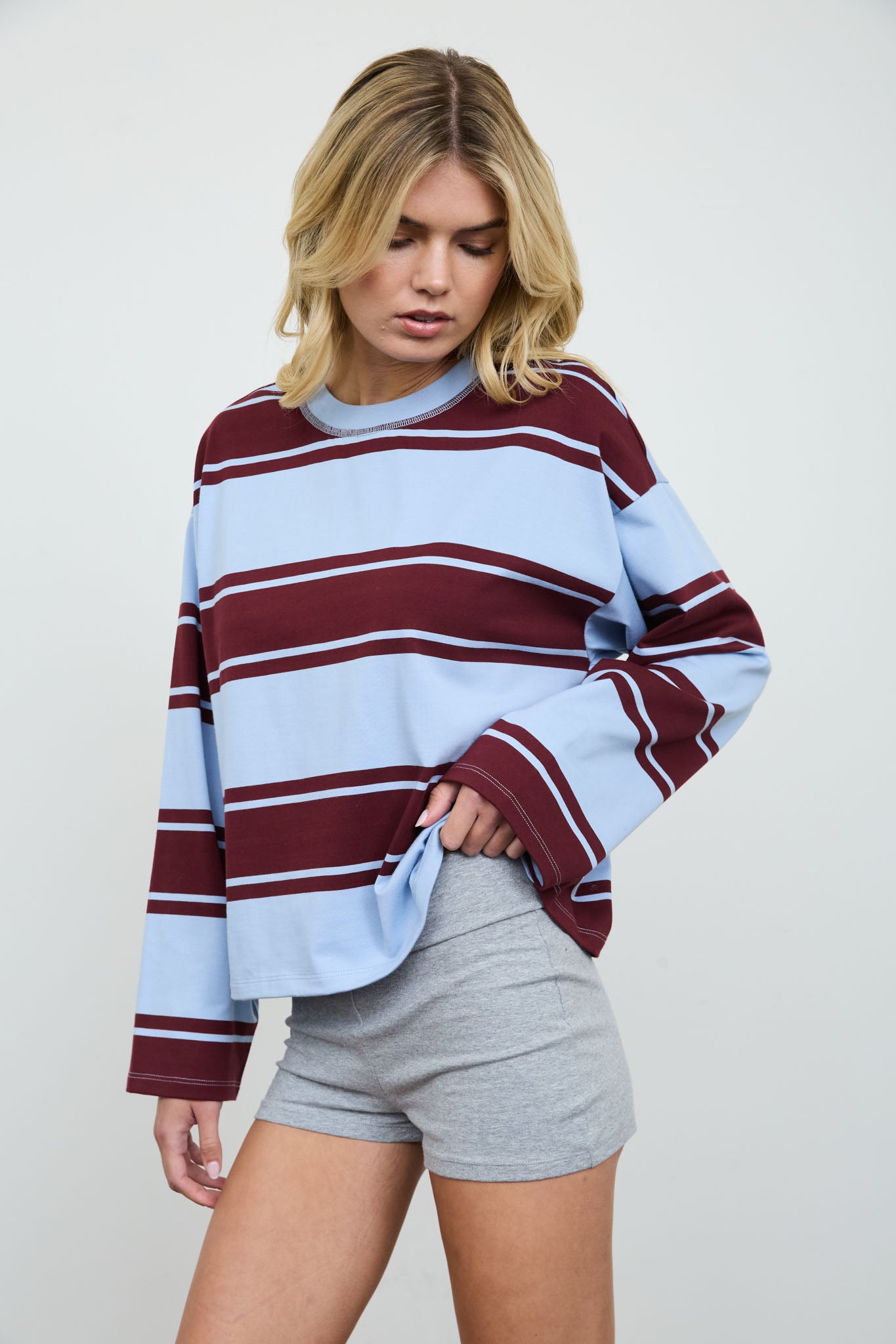 WIDE STRIPE CREW NECK LONG SLEEVE KNIT SWEATSHIRT (PRE-ORDER)