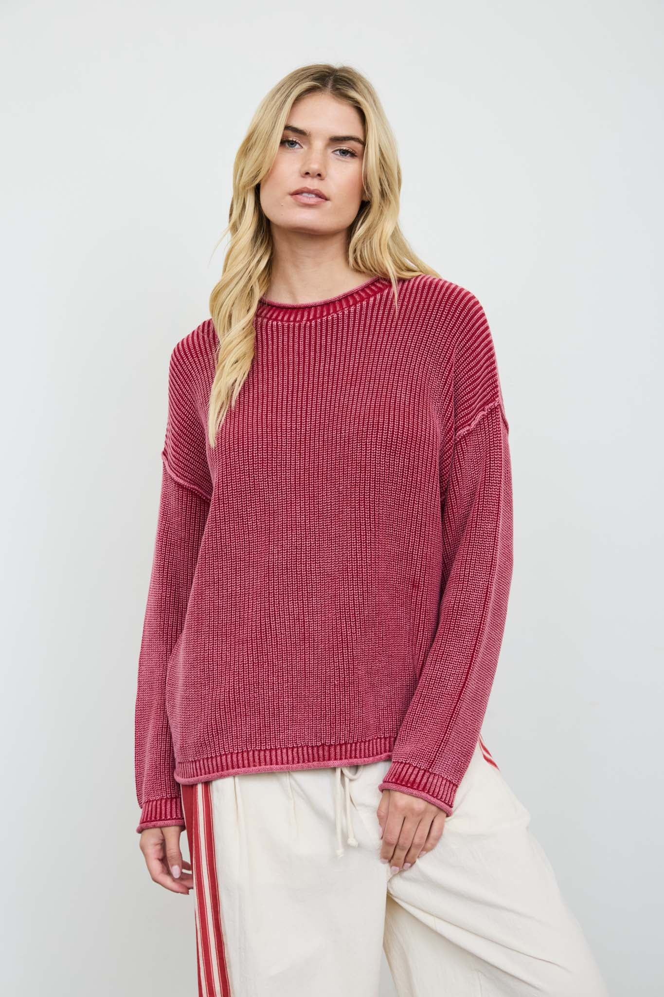 WASHED RAW EDGE DROP SHOULDER SWEATER