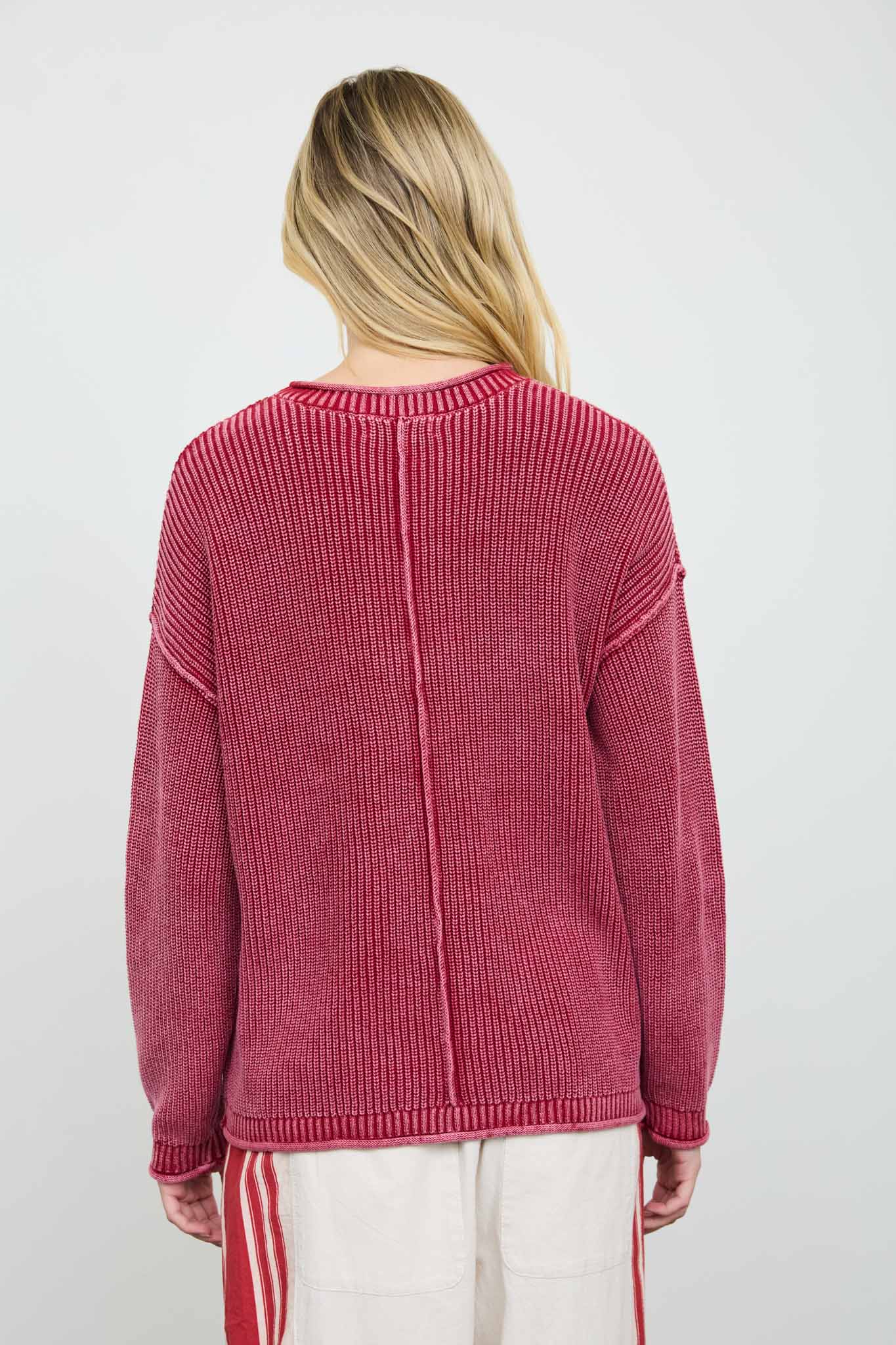 WASHED RAW EDGE DROP SHOULDER SWEATER