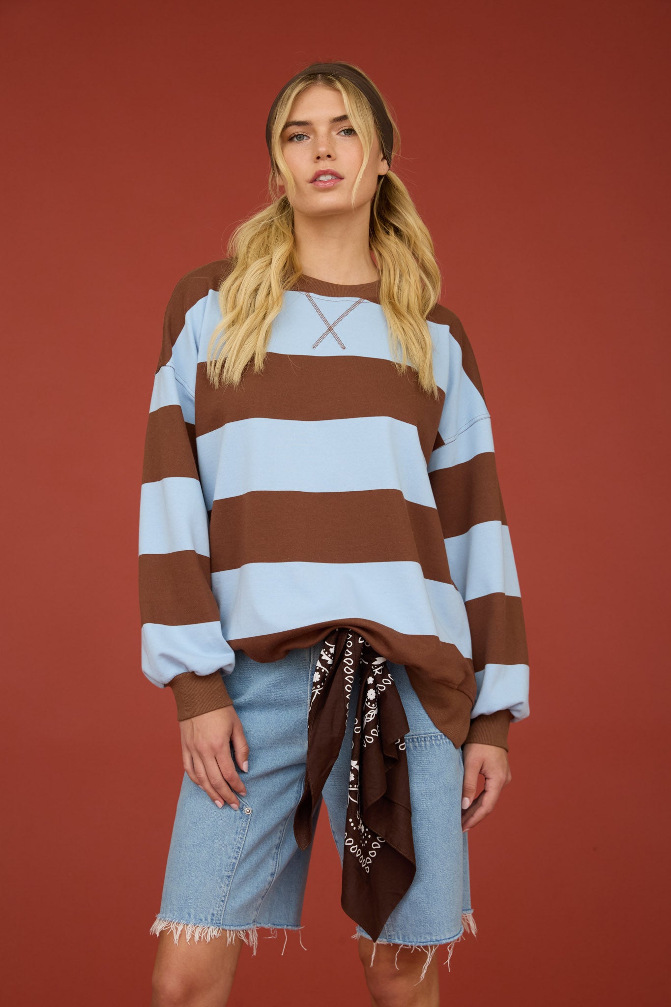 OVERSIZED WIDE STRIPE CREW NECK KNIT TOP (PRE-ORDER)