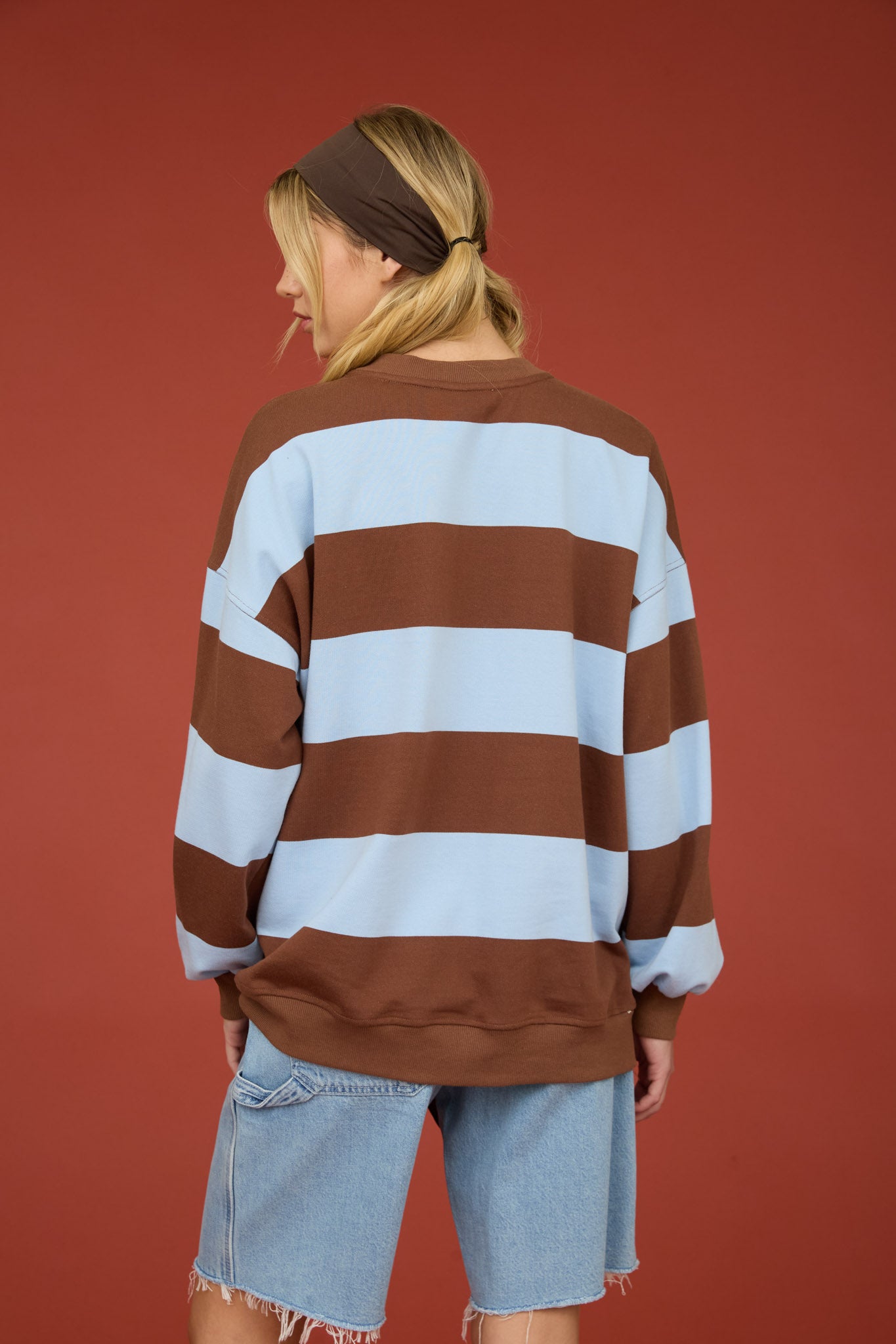 OVERSIZED WIDE STRIPE CREW NECK KNIT TOP (PRE-ORDER)